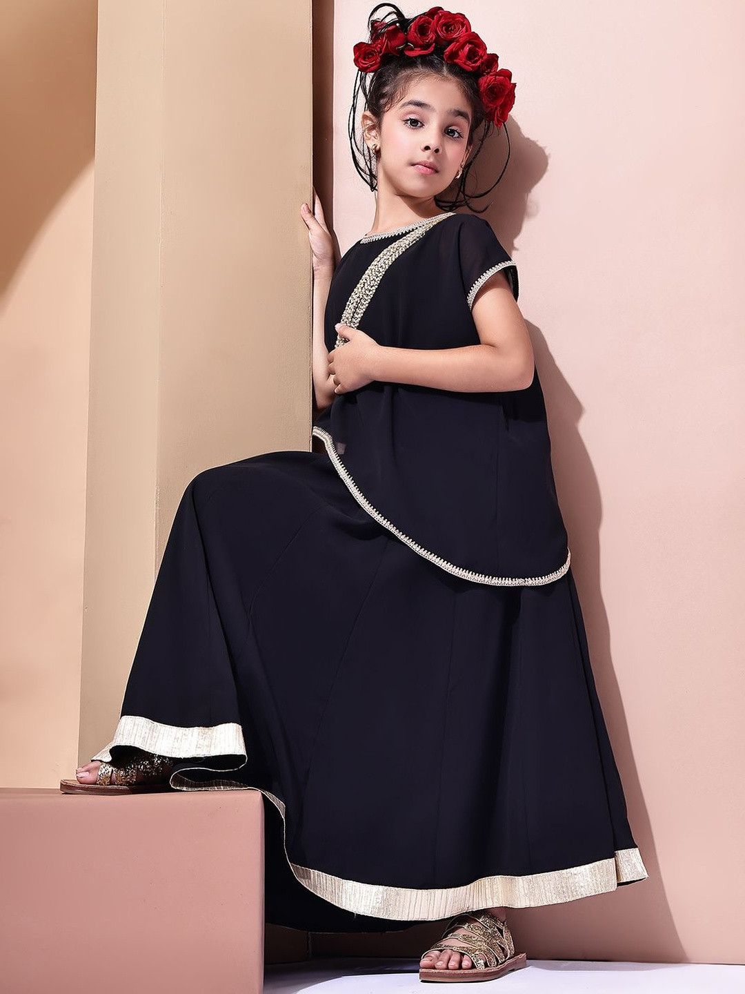 Baawri Girls Round Neck Short Sleeves Top And Skirt