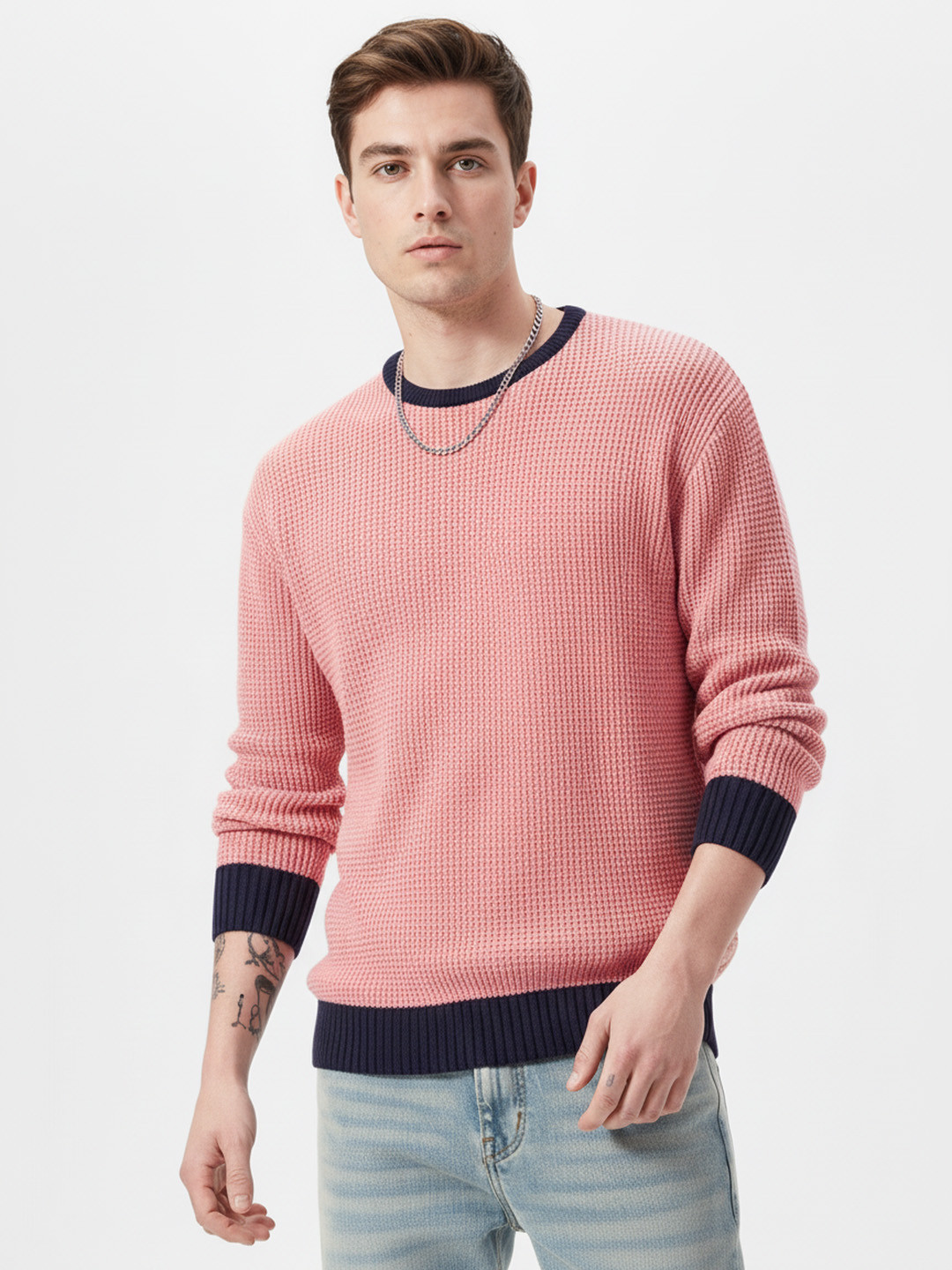 glitchez Acrylic Contrast Panel Ribbed Pullover