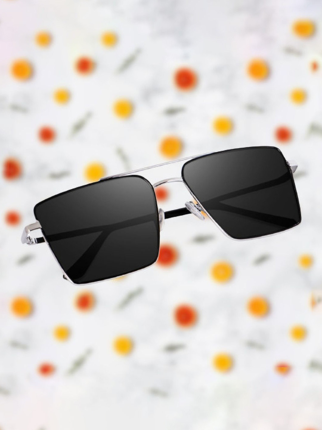 SPADEACES Unisex UV Protected Square Sunglasses HQ SILVER BLACK SQUARE -103_16_10