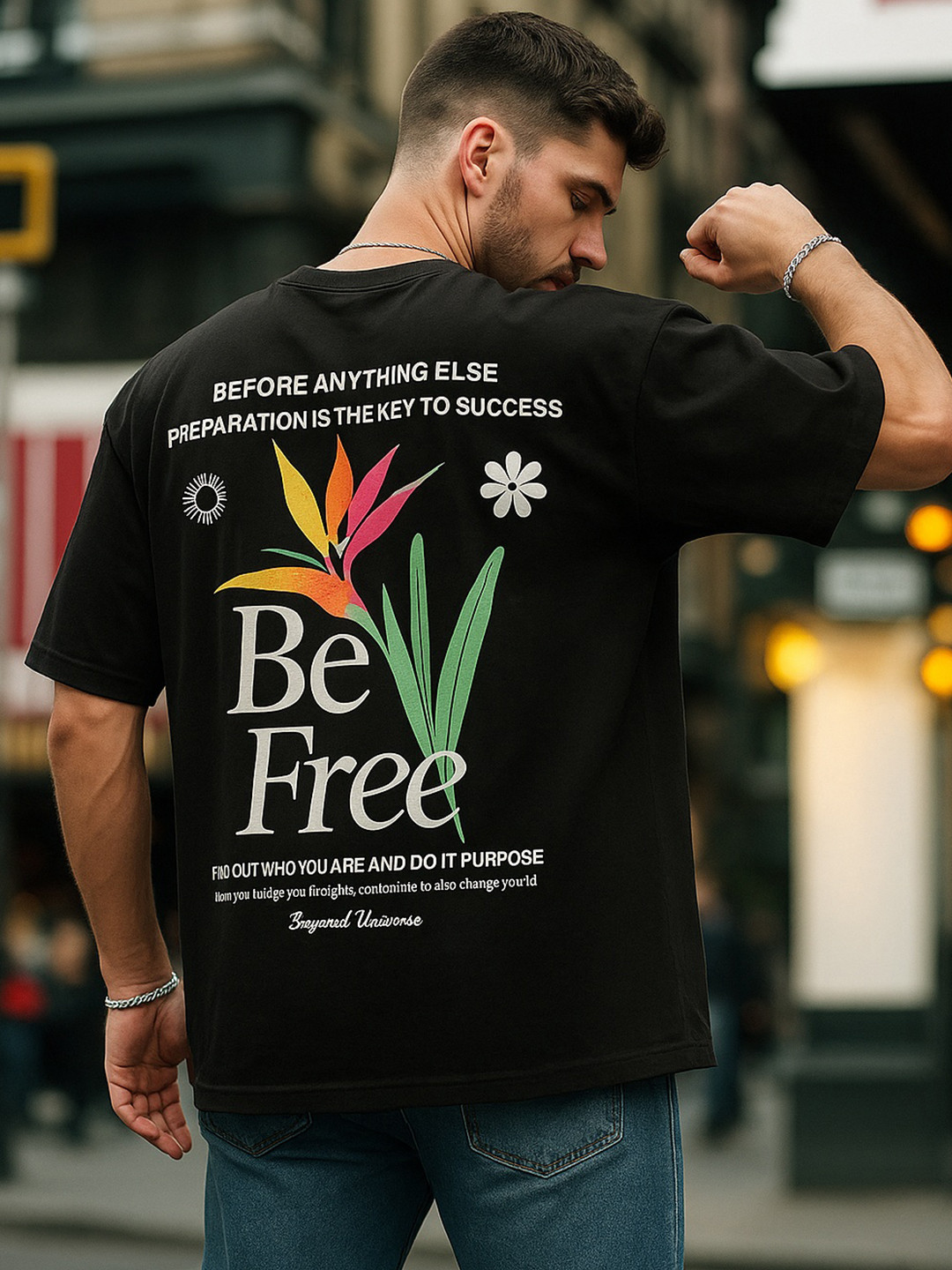 MORSE CODE Typography Printed Round Neck Oversized Pure Cotton T-shirt