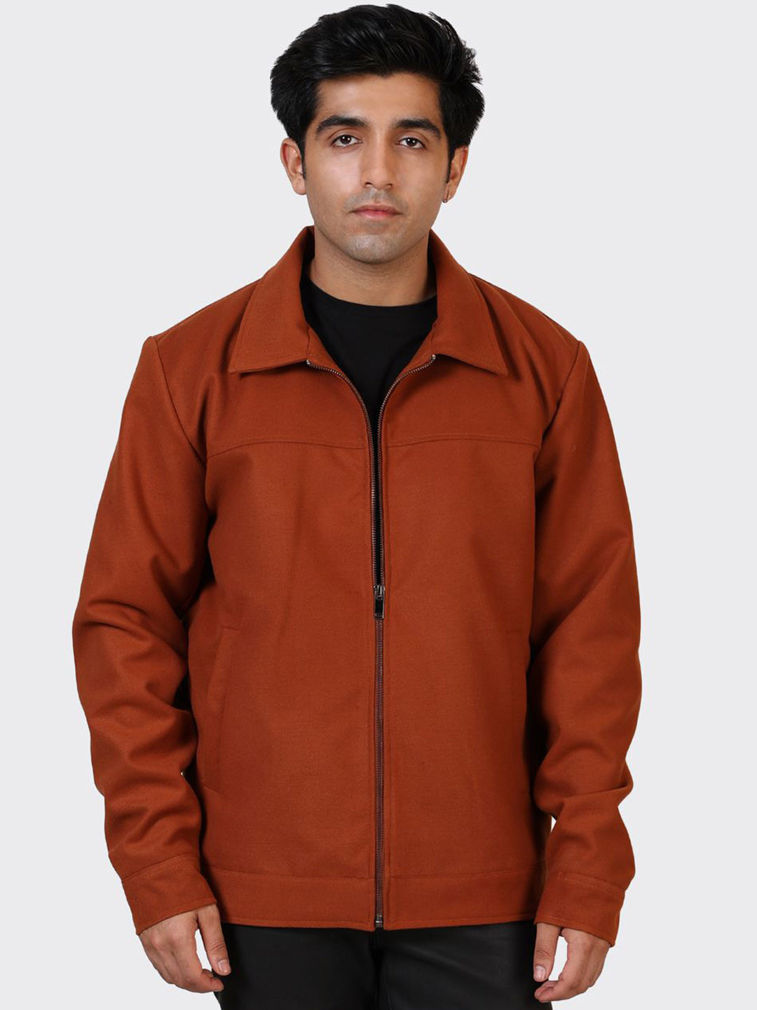 HUE & HIDE Men Wool Mock Collar Solid Tailored Jacket