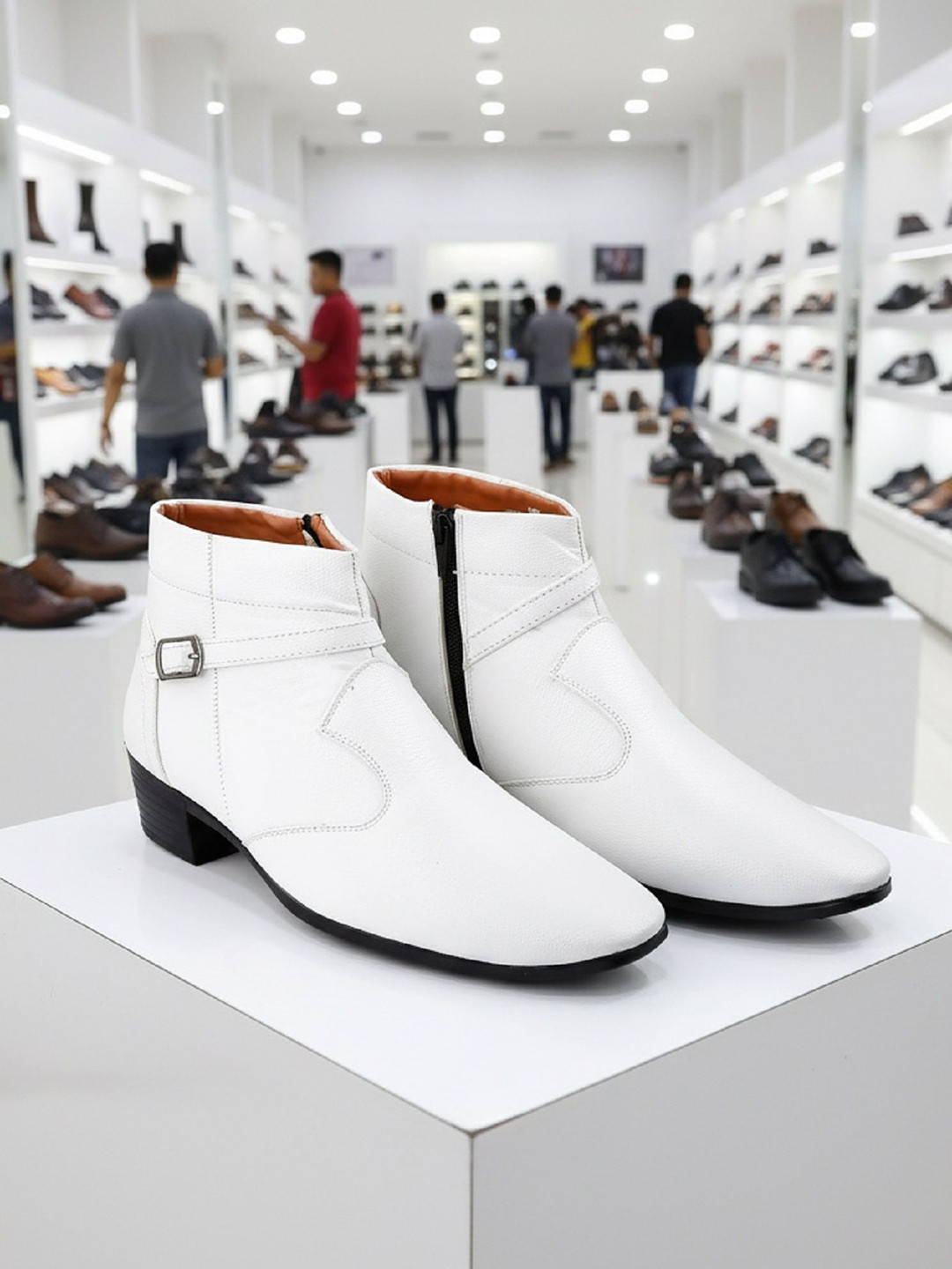 Bxxy Men Blocked Slip-on Zipper Buckle Formal Boots