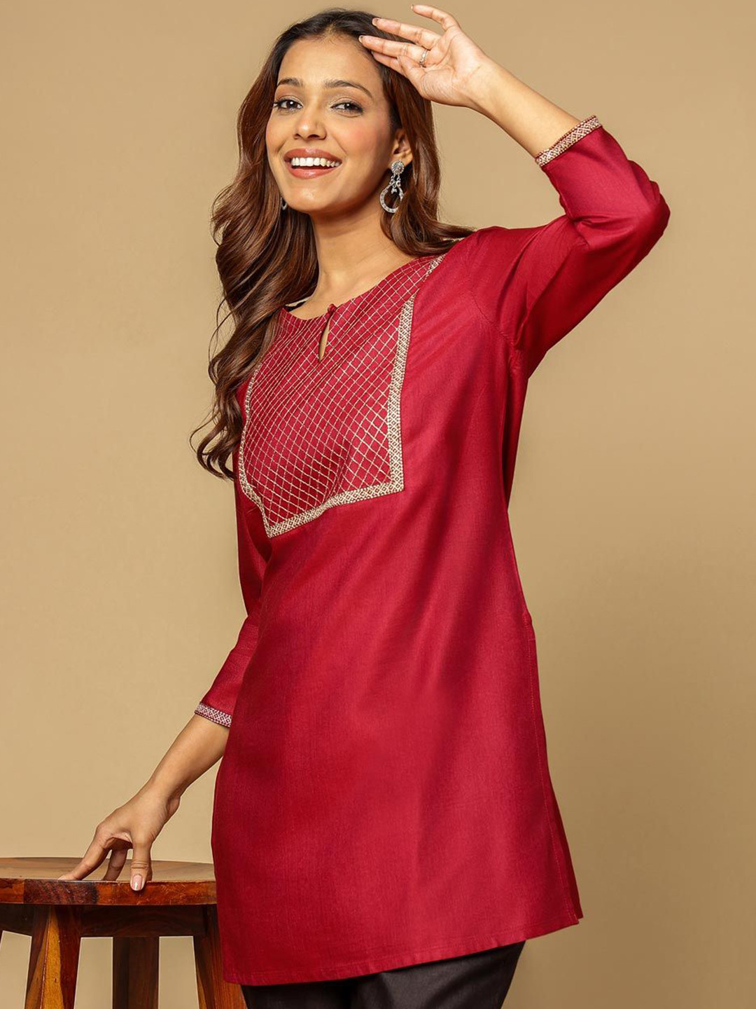 Fabindia Women Geometric Yoke Design Festive Straight Kurta