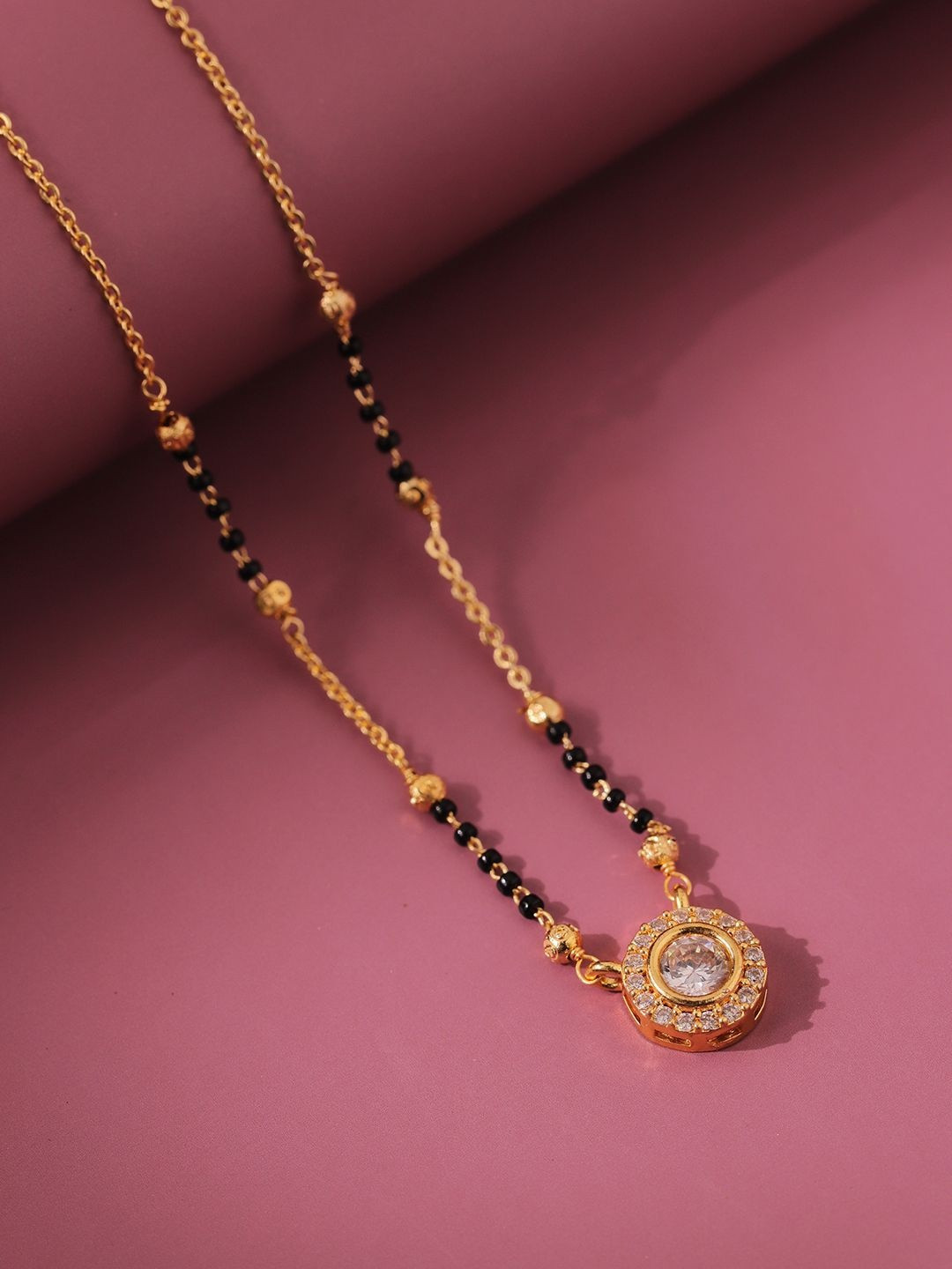 Voylla Stellar Gold-Plated American Diamond Stone Studded & Beaded Mangalsutra