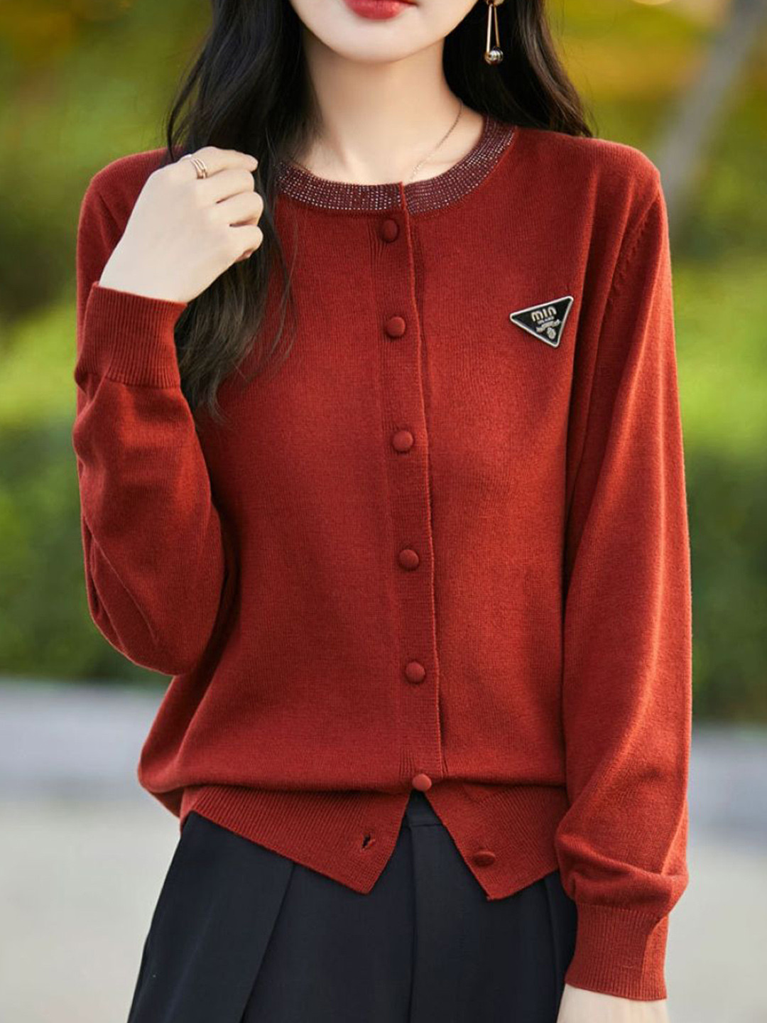 StyleCast Women Long Sleeves Embellished Cardigan Sweater