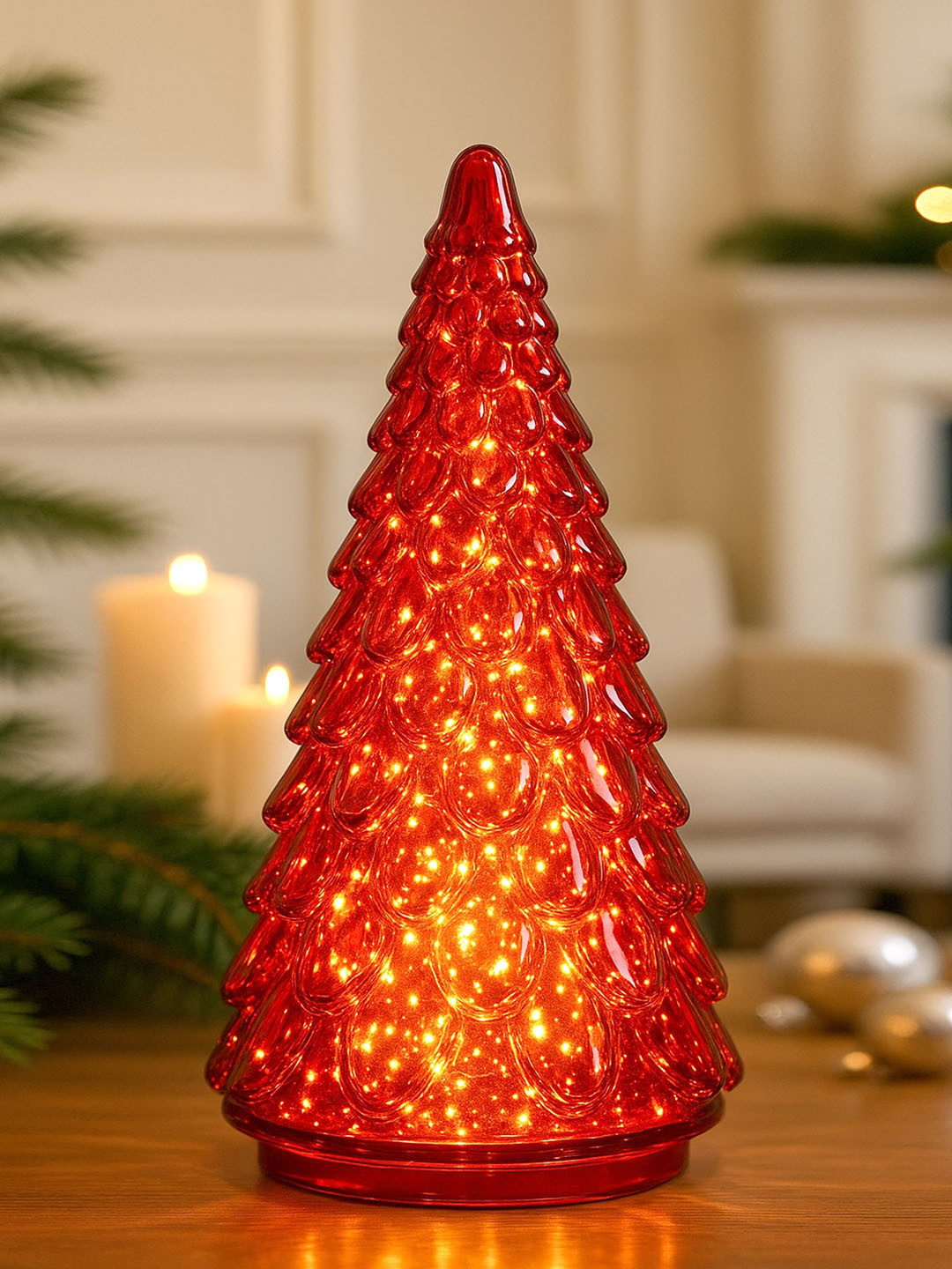 Homesake Red Glass Christmas Tree Fairy Light