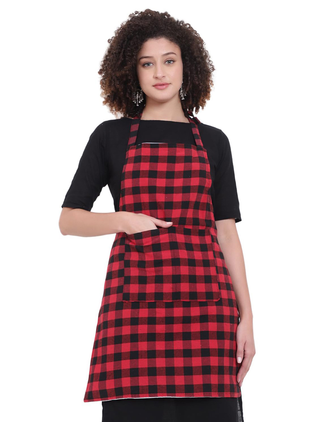 DESNUDA Red Checked Cotton Kitchen Aprons