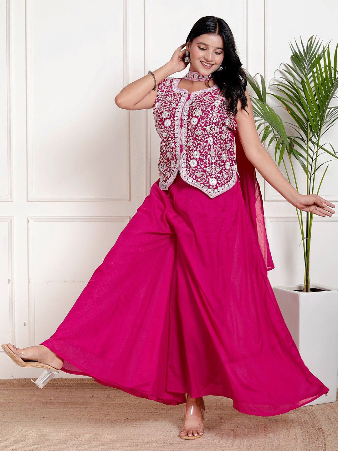 GRX Women Floral Embroidered Round Neck Blazer Dresses