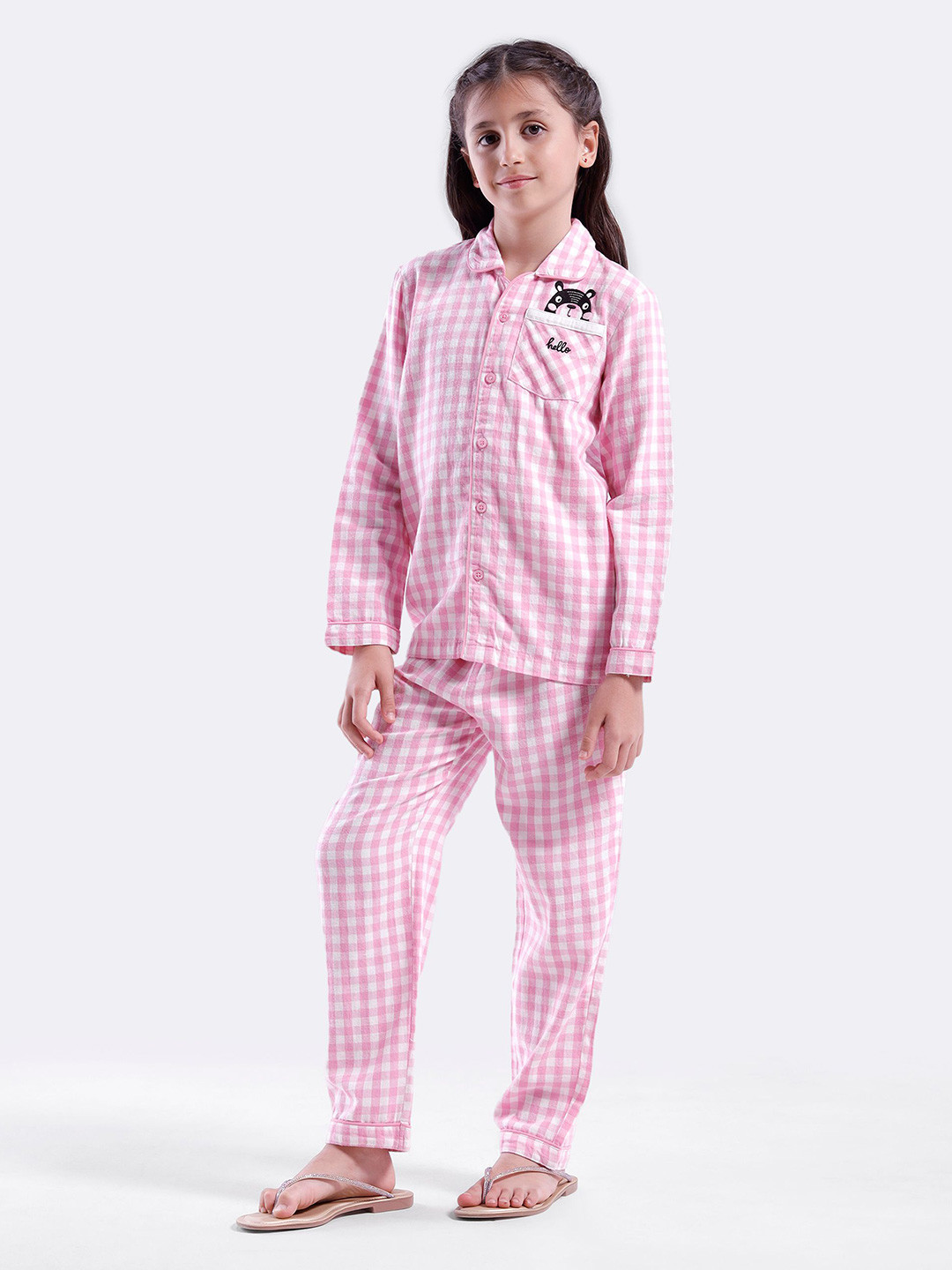 KATE & OSCAR Kids Gingham Checked Spread Collar Cotton Sleepwear Regular Fit Shirt