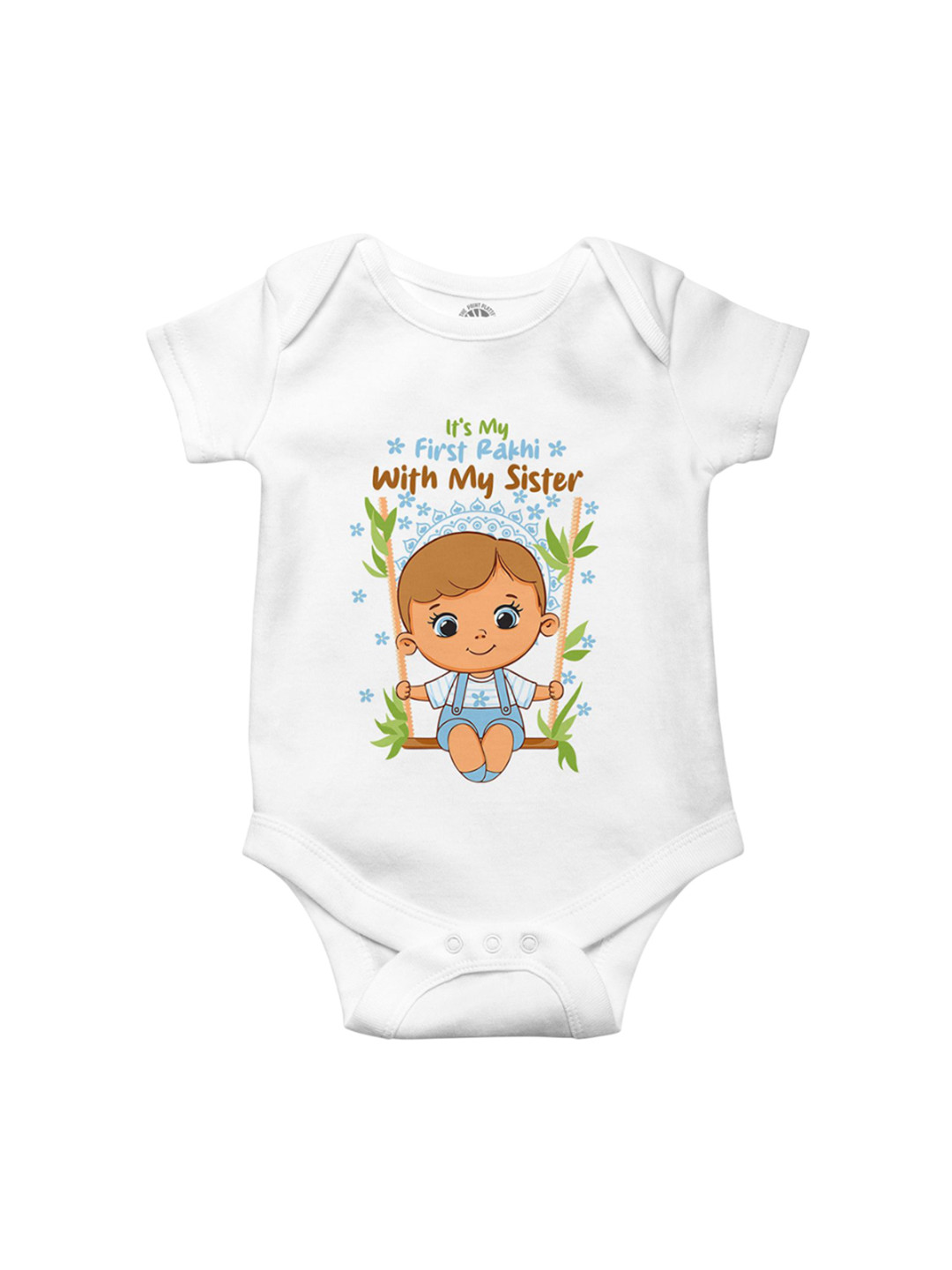 THE PRINT PLATTER Infants Kids First Rakhi Sister Printed Cotton Envelope Neck Bodysuit