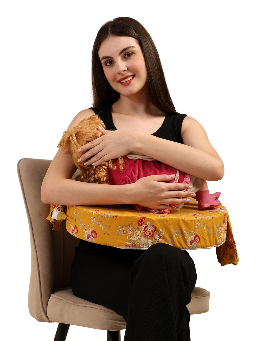 OSCAR HOME Yellow Floral Cotton Firm Cotton Maternity Pillow-10 x 38 x 53 cm