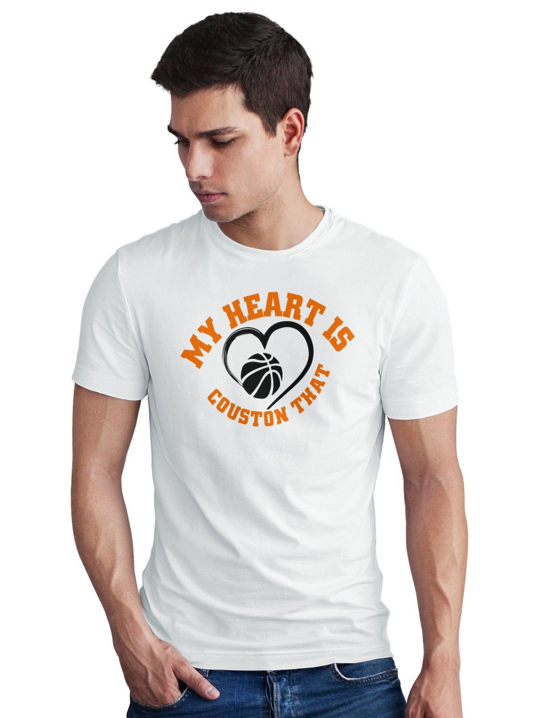Seekbuylove Men Bio Finish Basketball Heart Round Neck Pure Cotton T-shirt