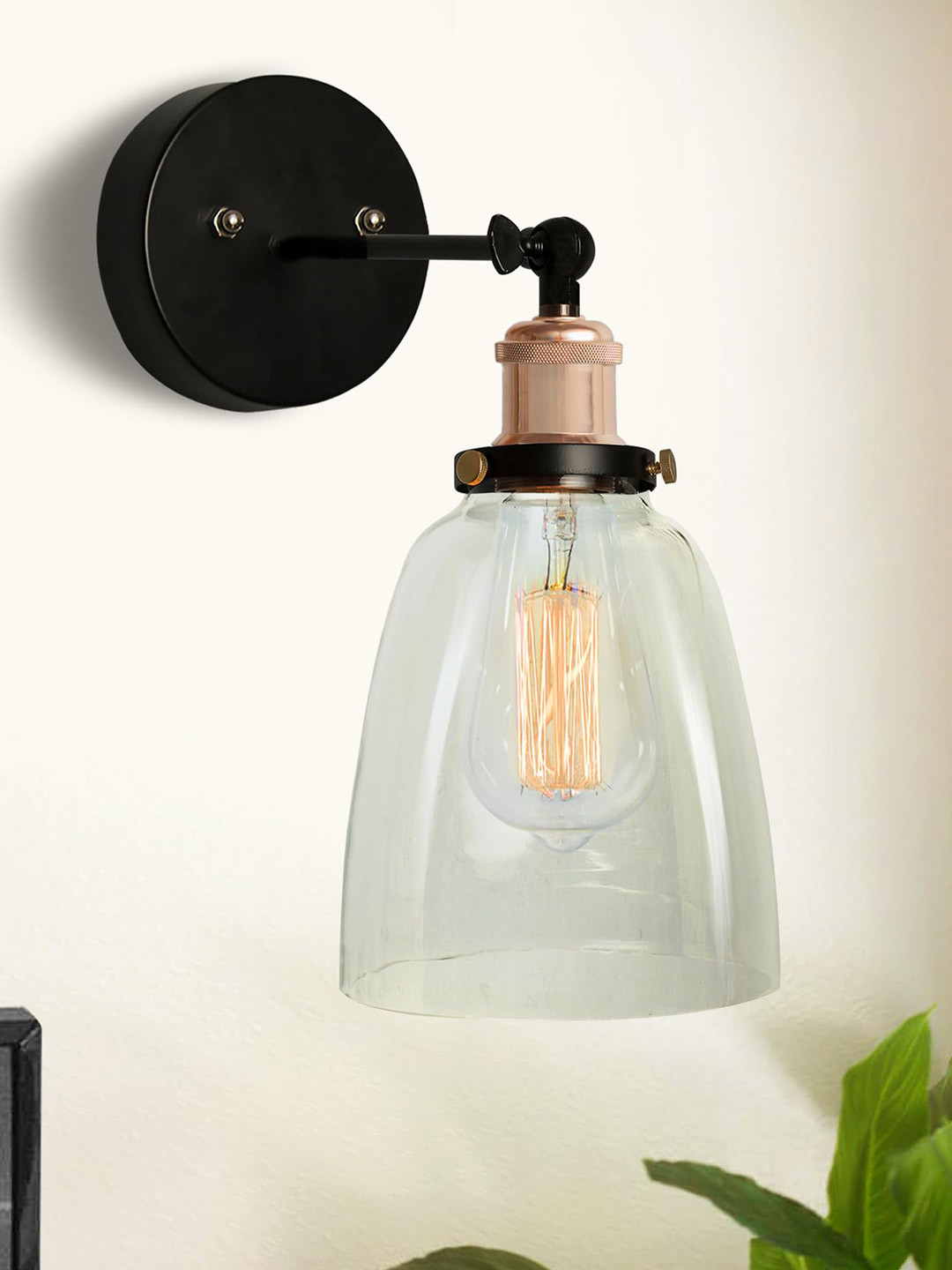 Homesake Black & Transparent Industrial Glass Bell Wall Lamp