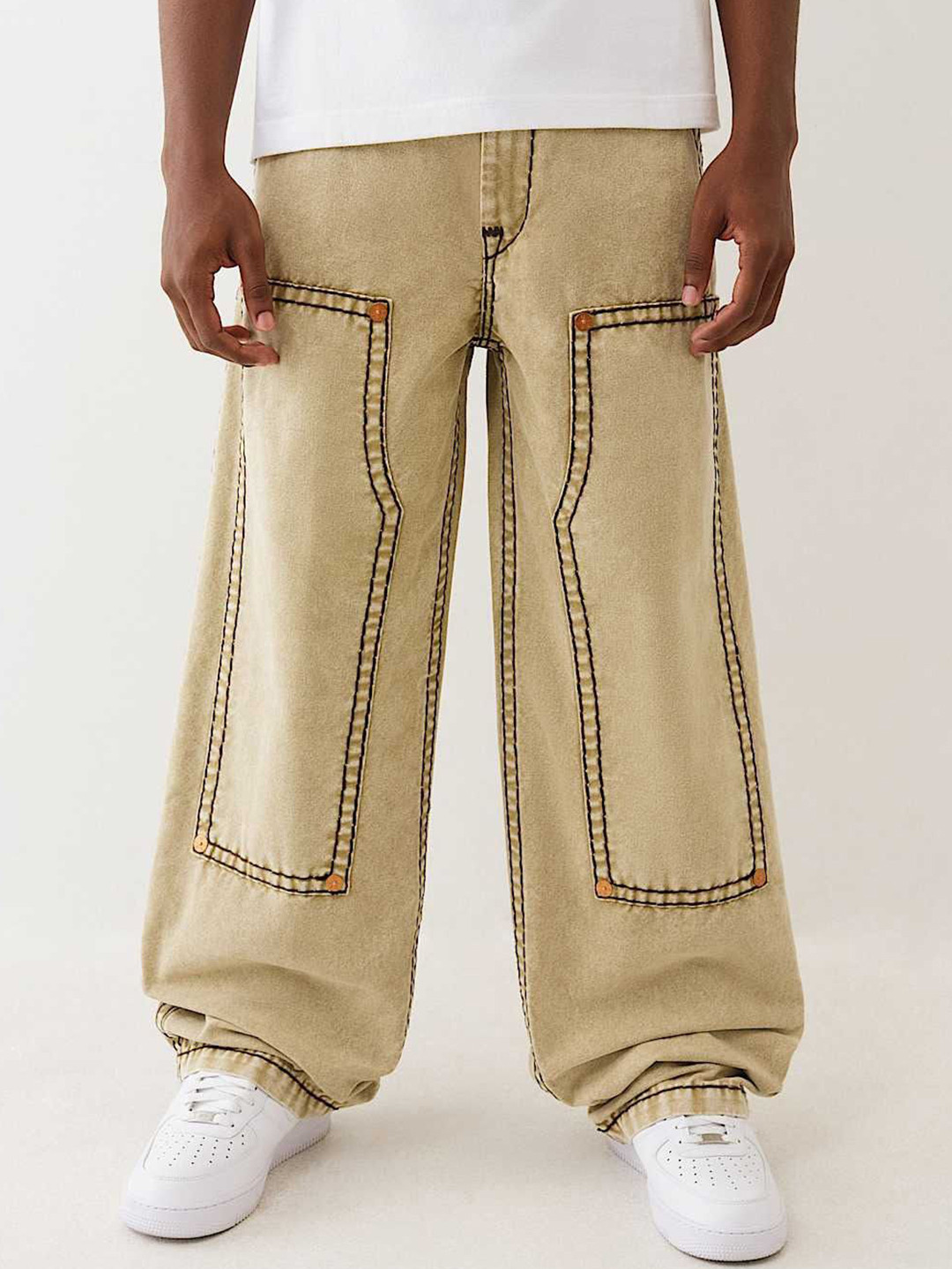 True Religion Men Mid-Rise Super T Lightly Washed Baggy Jeans