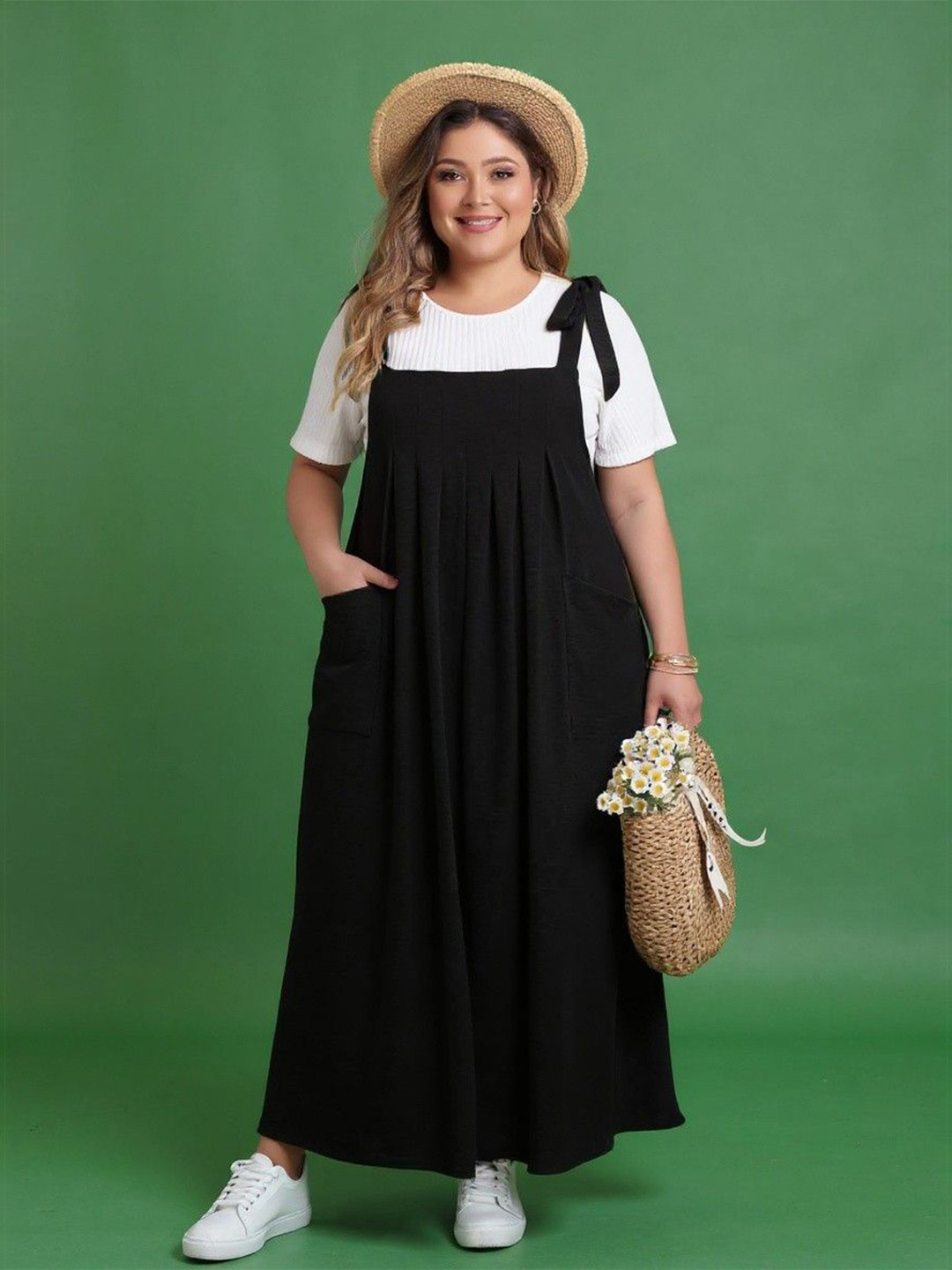DressBerry Curve Women Plus Size Square Neck Pinafore Maxi Dress