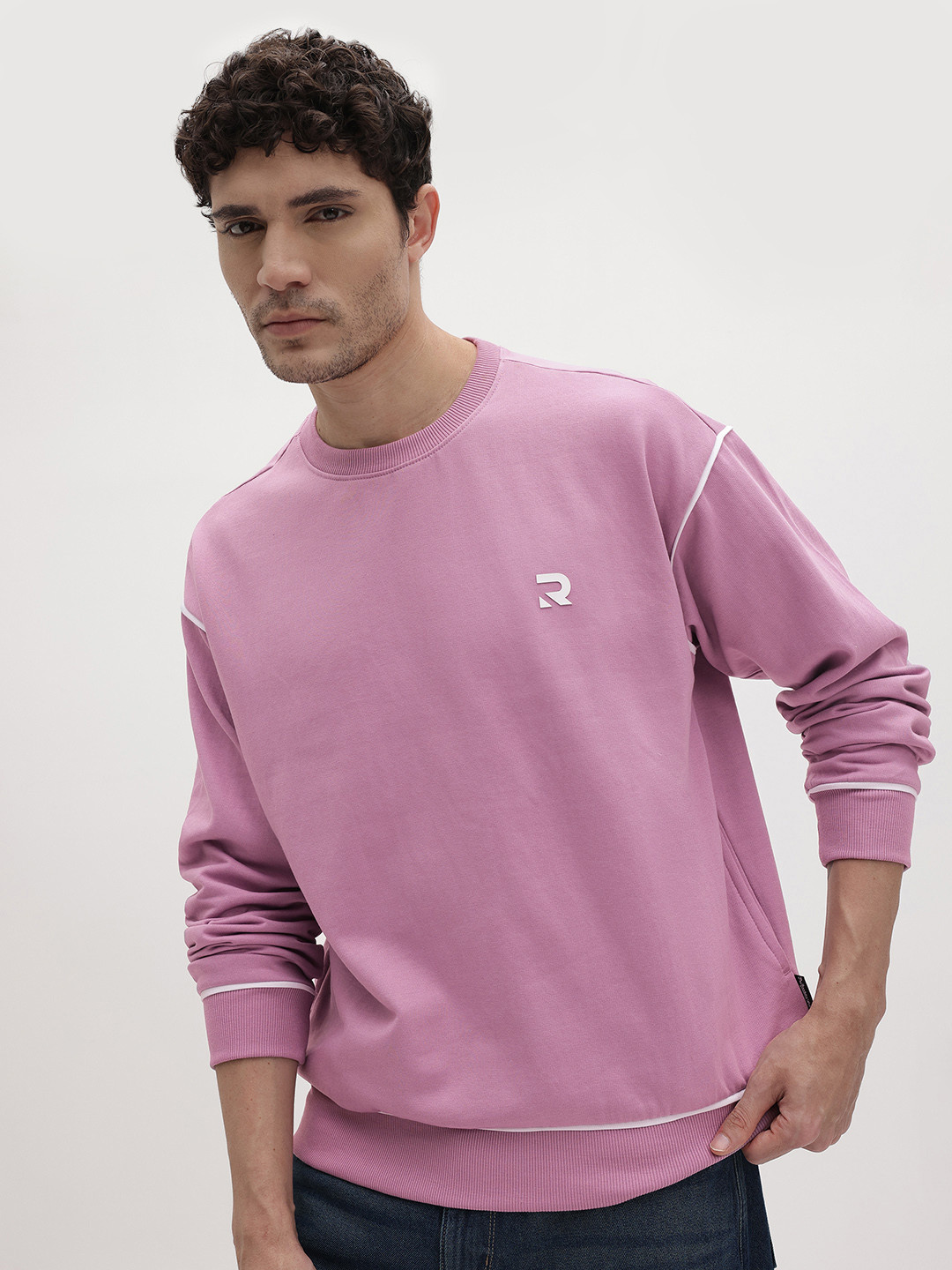 Roadster Solid  Embroidered Typography and Panelled Detail Round Neck Pullover