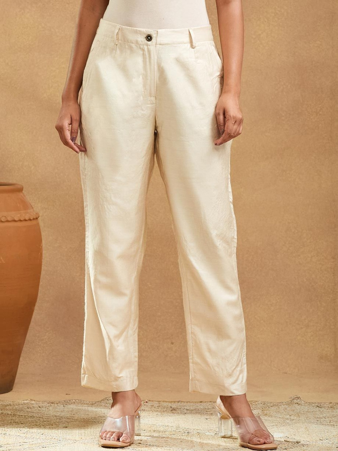 Fabindia Women Natural Silk Slim Fit Kosi Pant
