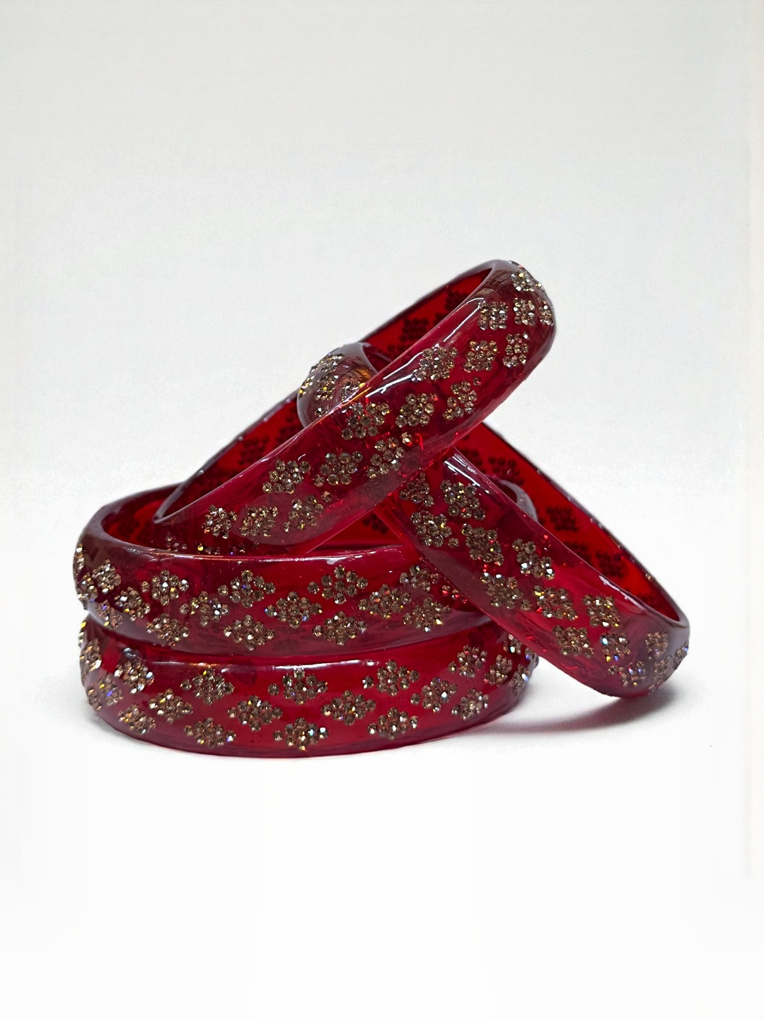 PRIYA KANGAN Set of 4 Zircon Studded Glass Bangles
