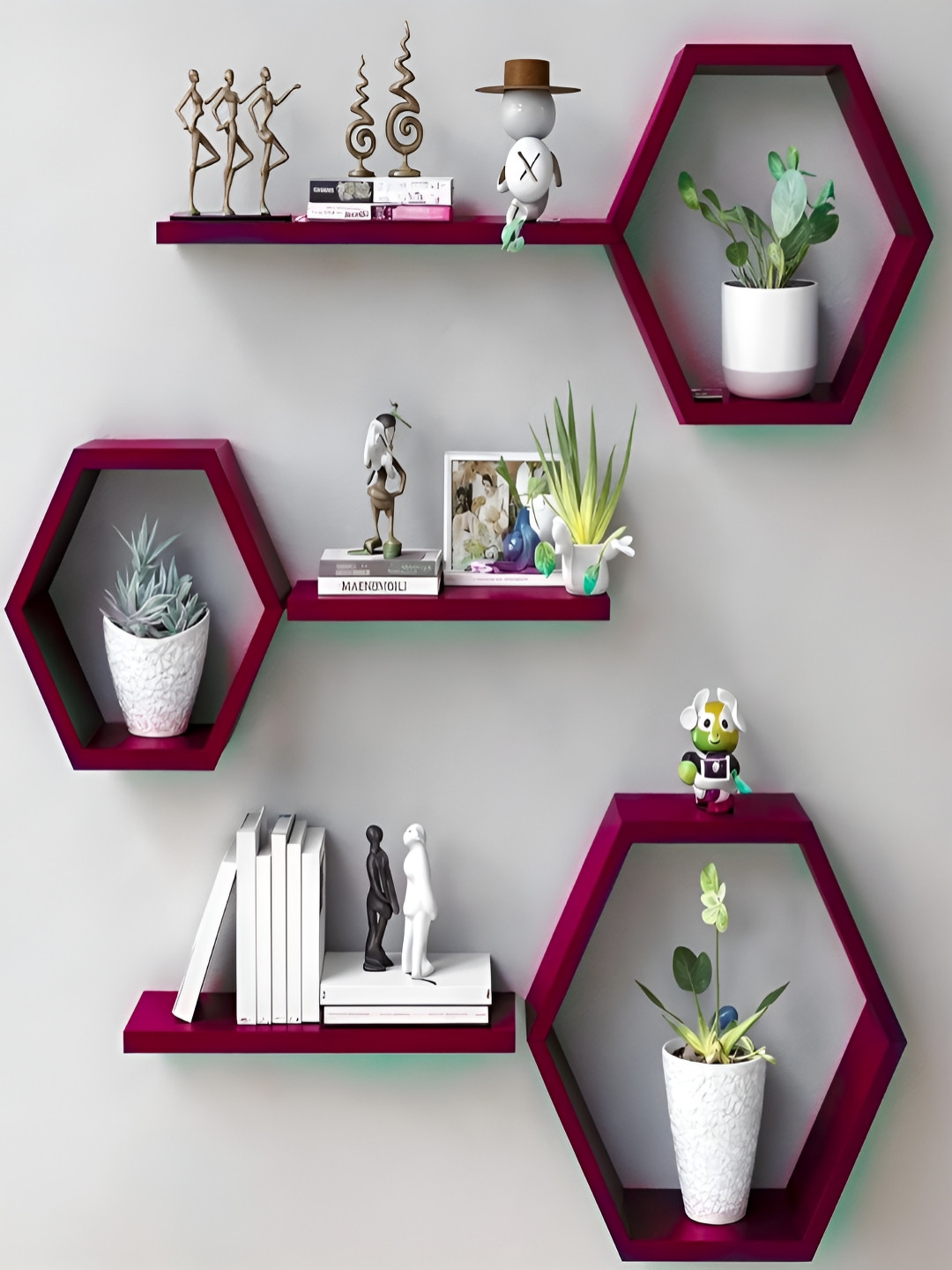 AR SABRI SHOPEE Arif Rao Red MDF Geometric Basic Wall Shelf