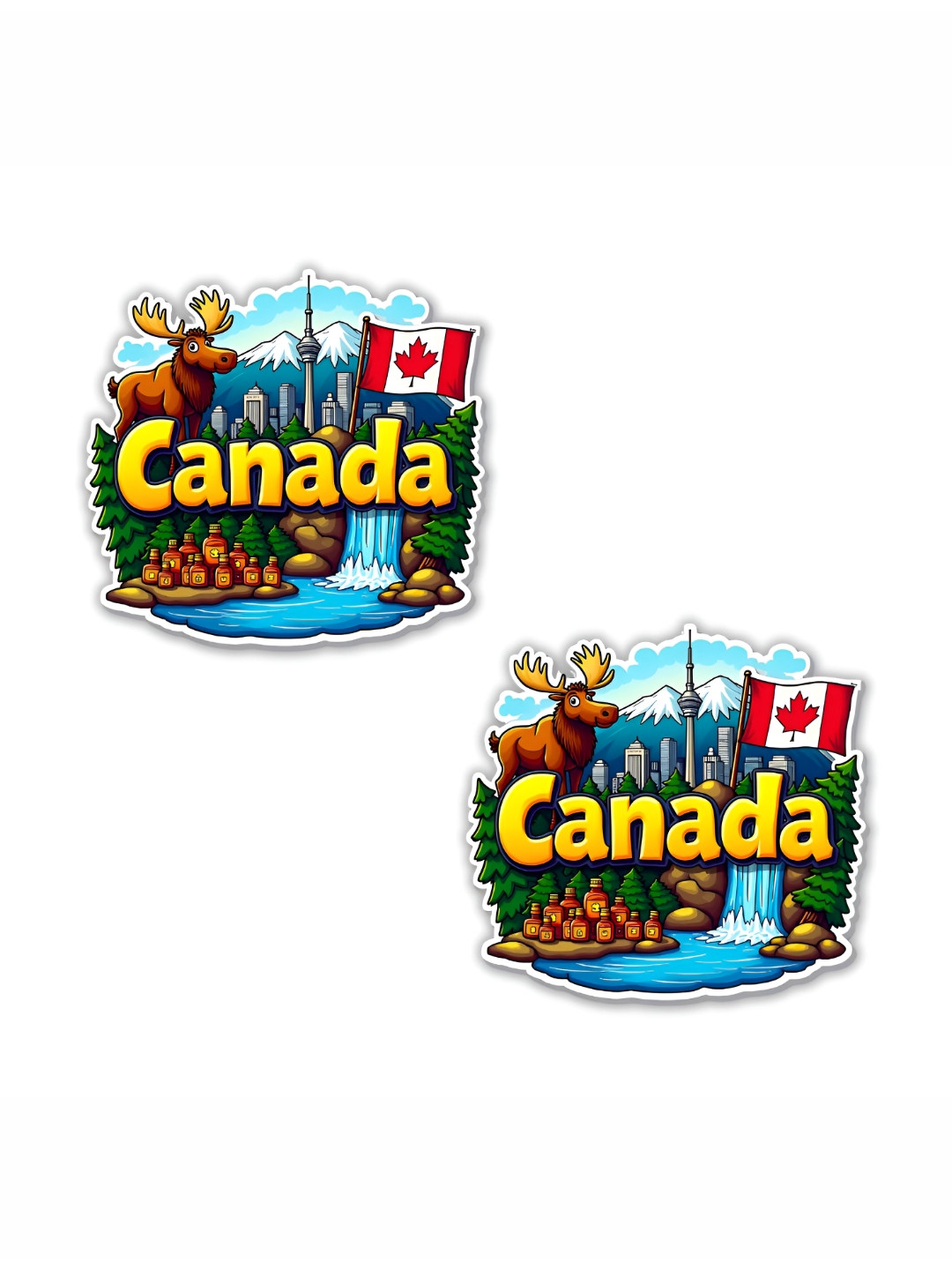 GIFTODAY Set Of 2 Yellow & Green Canada Printed Fridge Magnets