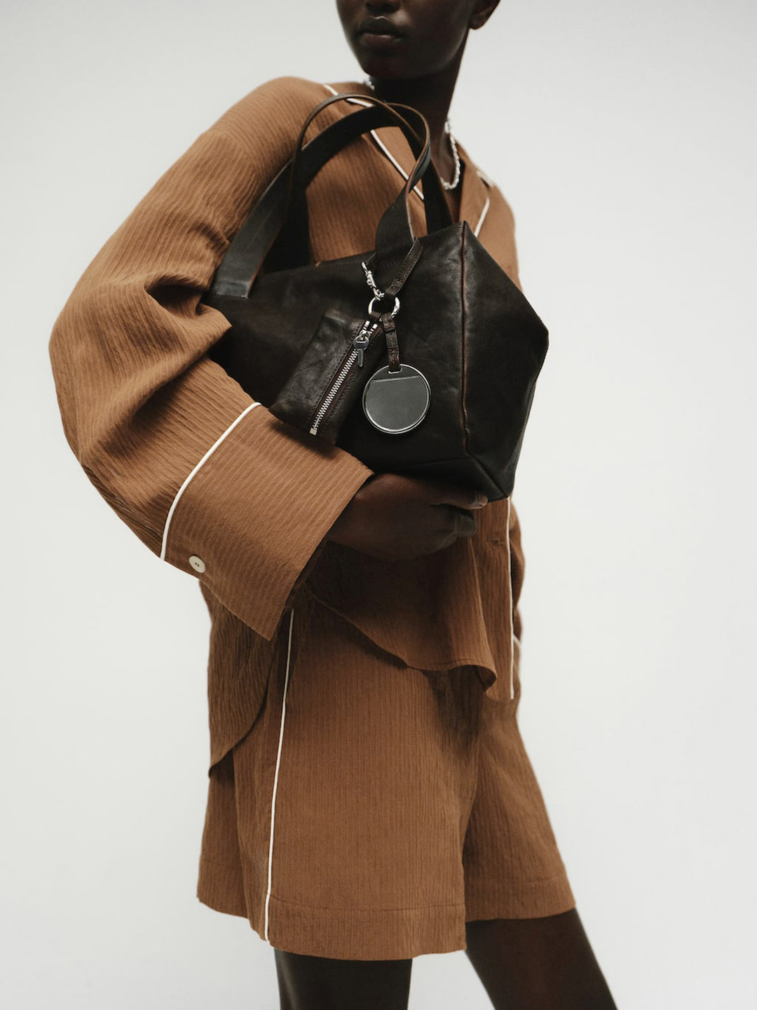 MANGO Self-Striped Contrast Piping Oversized Casual Shirt