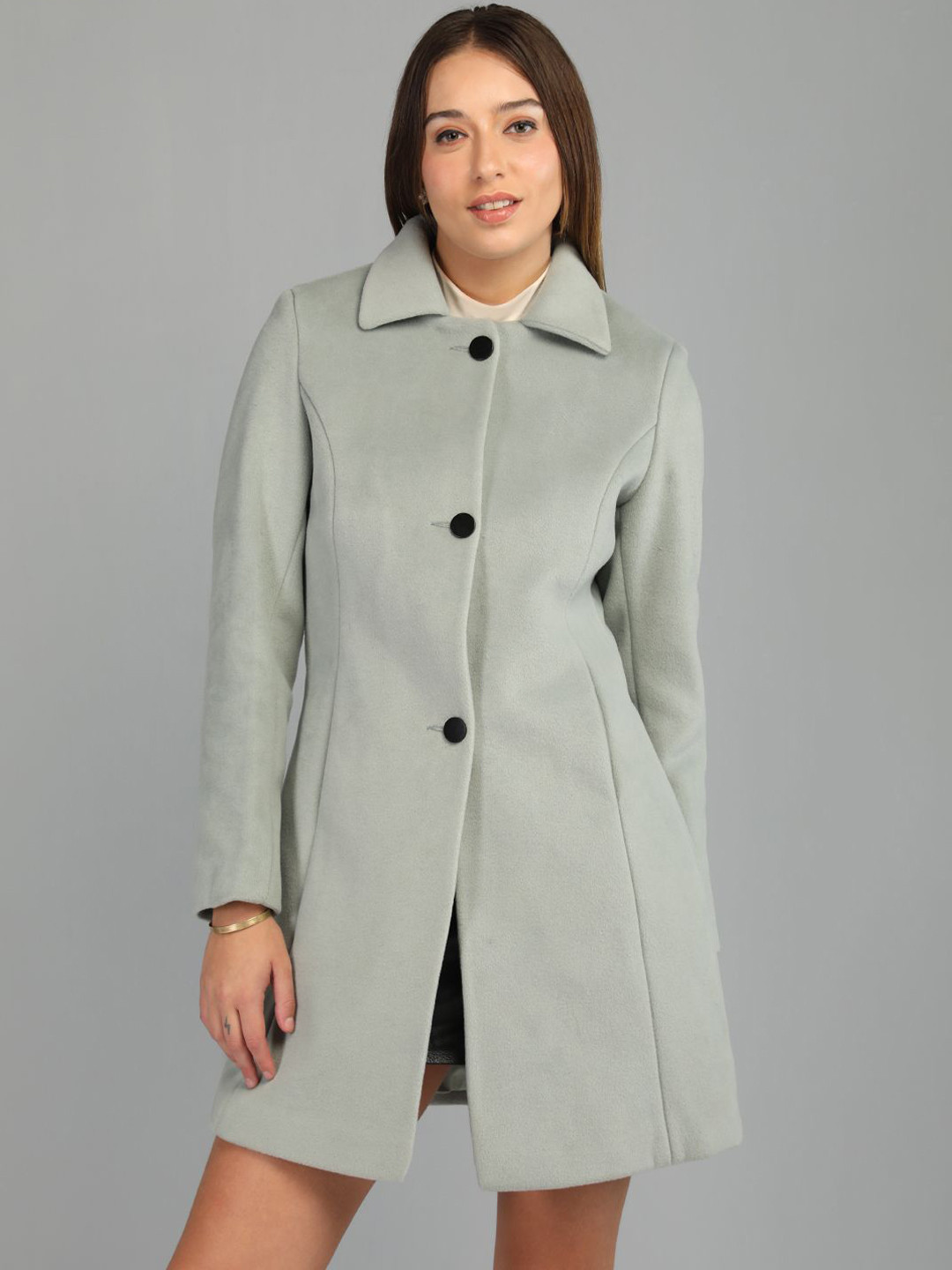 HONNETE Peter Pan Collar Single-Breasted Overcoat
