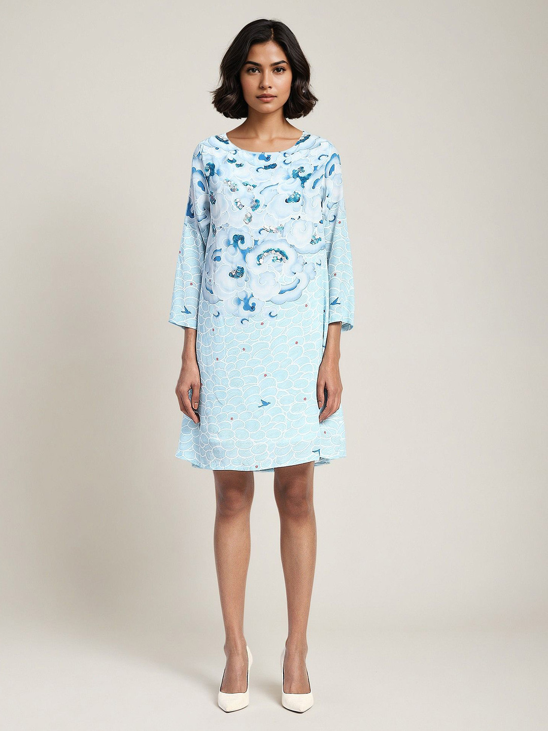 Satya Paul Women Abstract Printed Round Neck Shift Dress