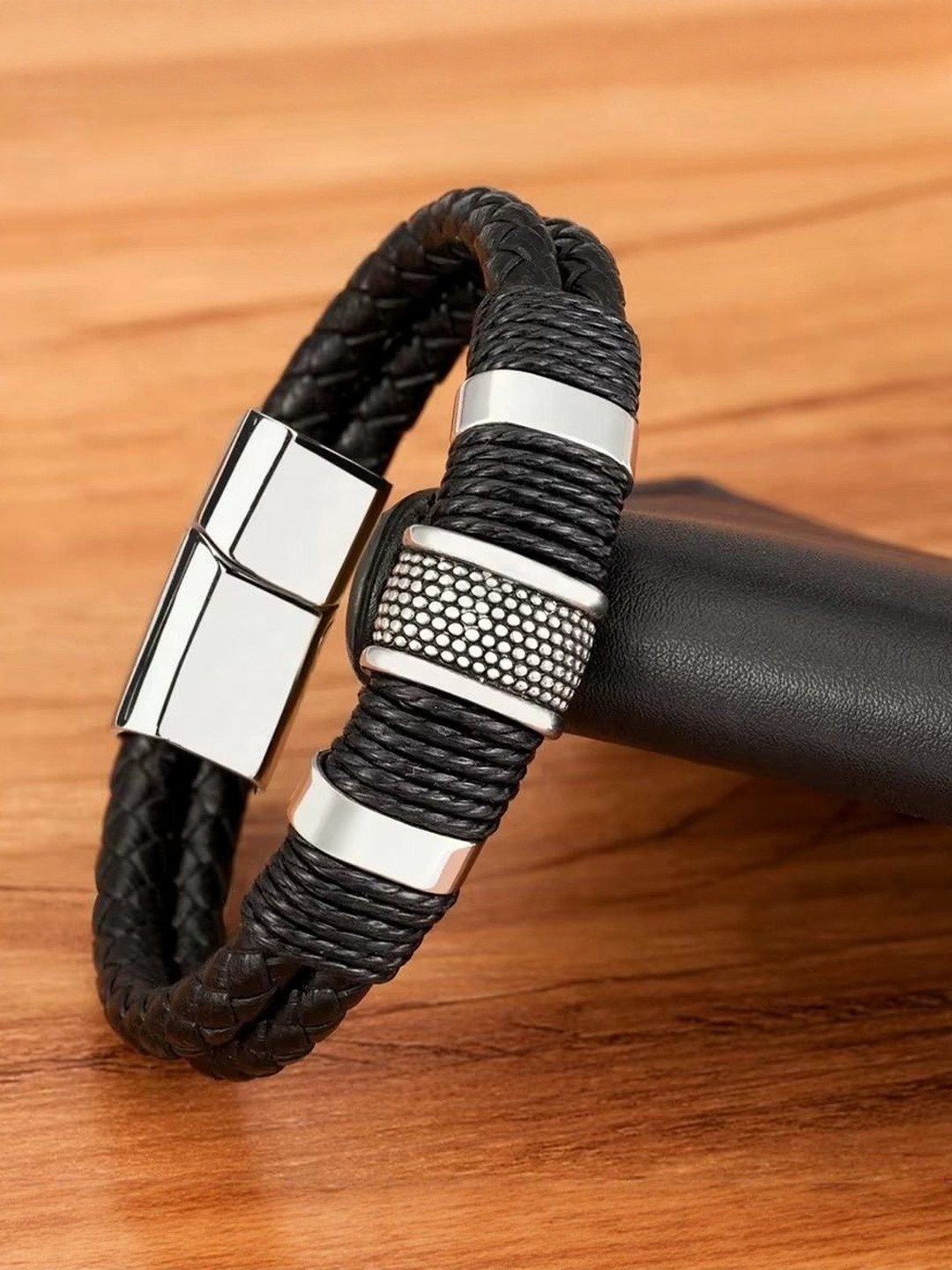 Jewelgenics Men Leather Double Layer Wraparound Bracelet