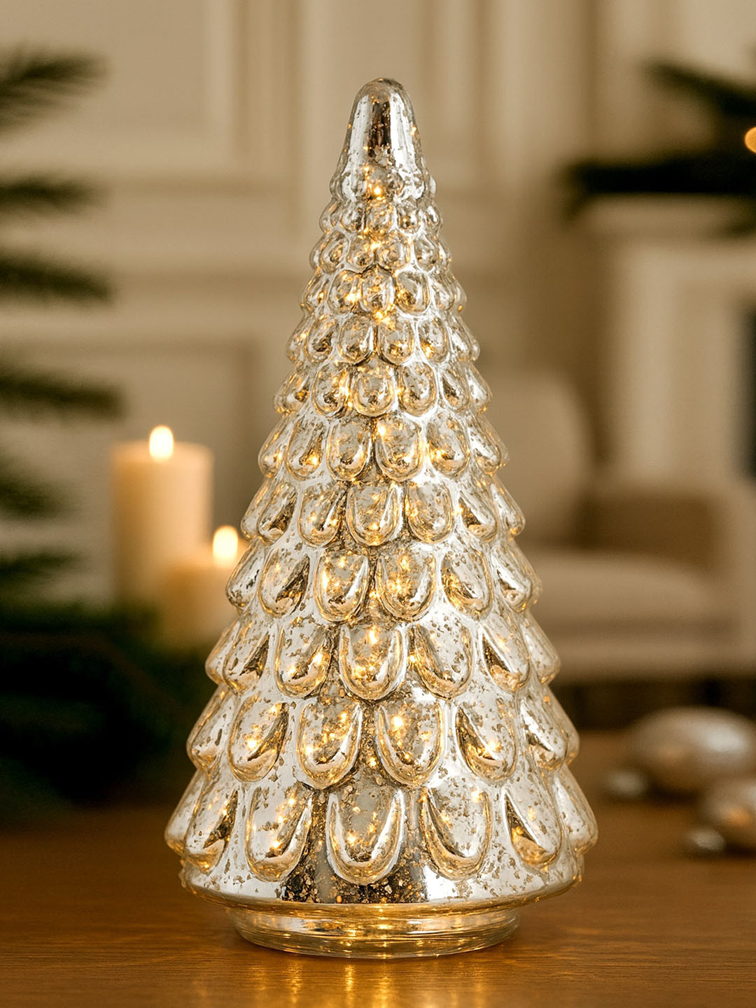 Homesake Silver Toned Glass Christmas Tree FairyLight