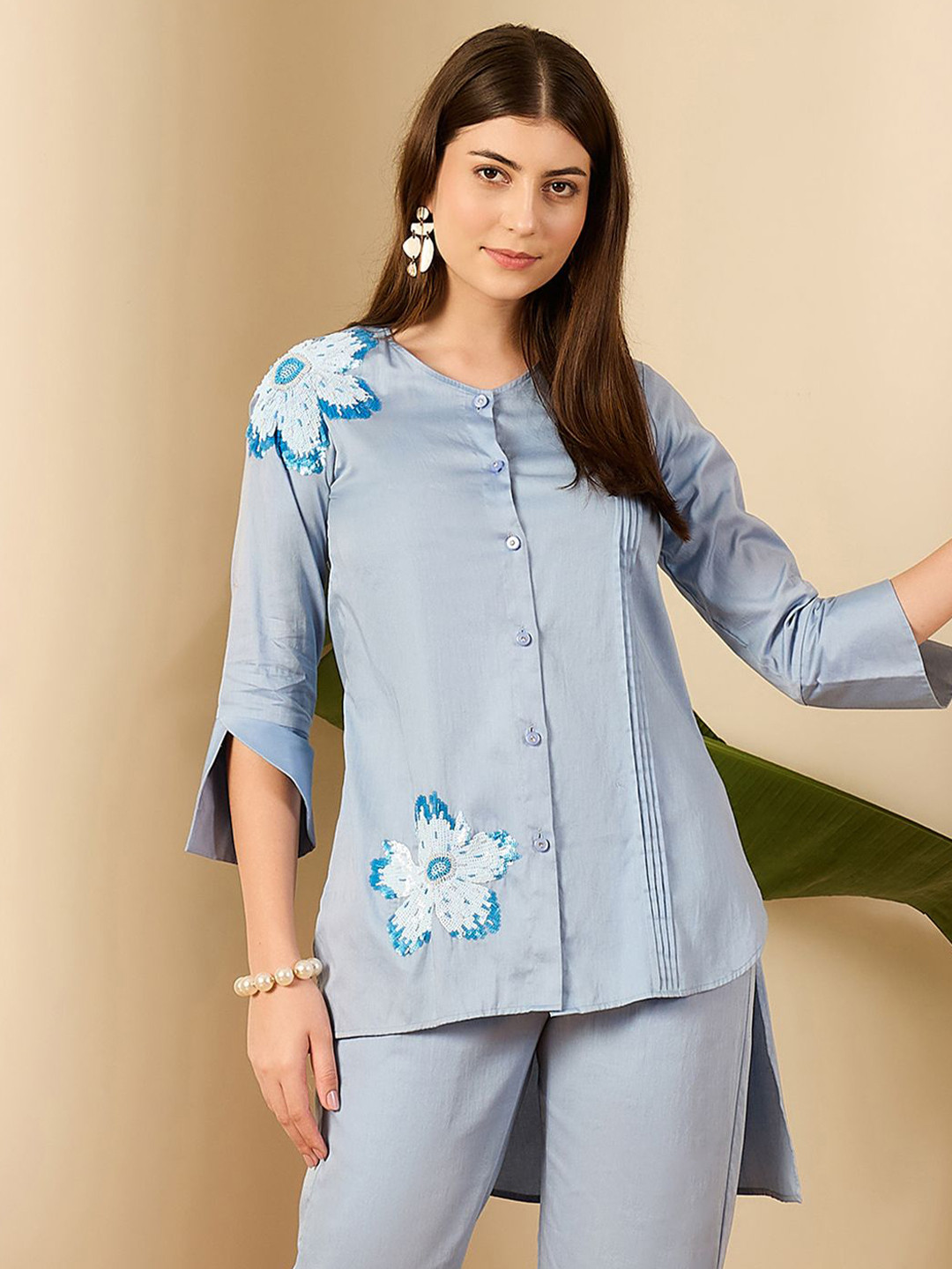 First Resort by Ramola Bachchan Women Solid Collarless Cotton Casual Shirt