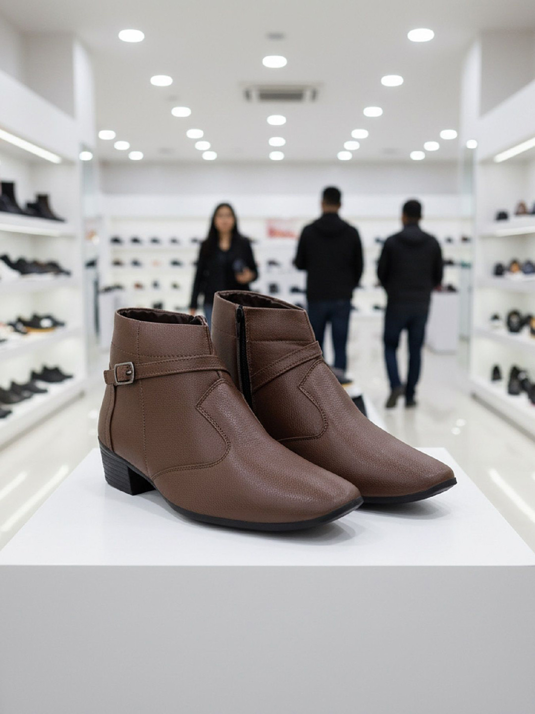 Bxxy Men Block Heel Slip On Zipper Buckle Formal Boots