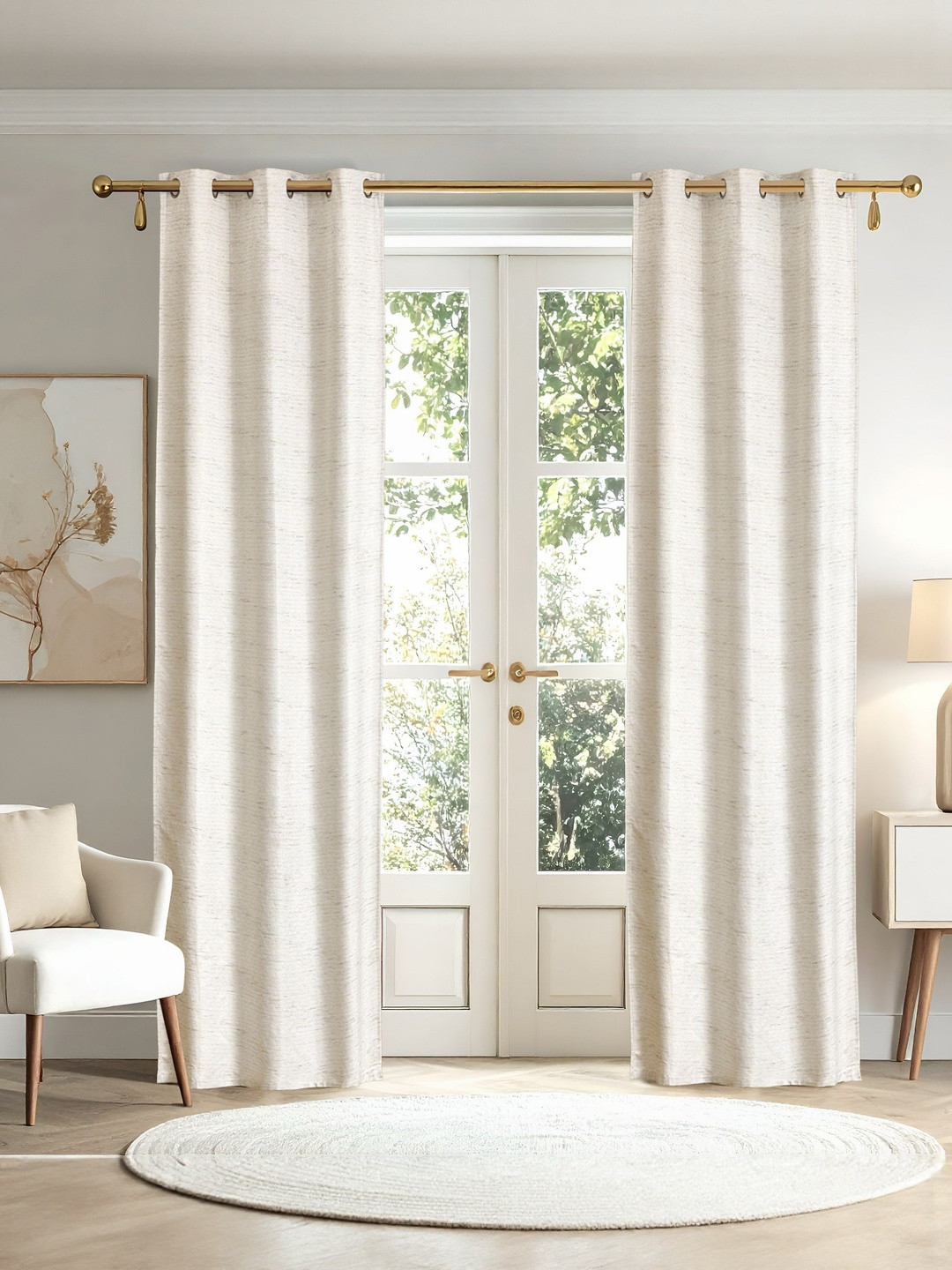 Home Centre Drift Off White 2 Pieces Printed Room Darkening Door Curtains