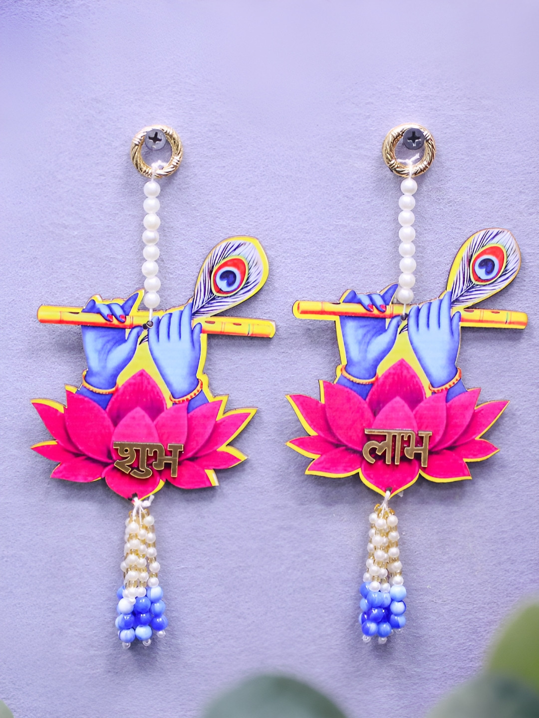 TIED RIBBONS 2 Pieces Pink & Blue Wooden Wall Hanging Door Latkans