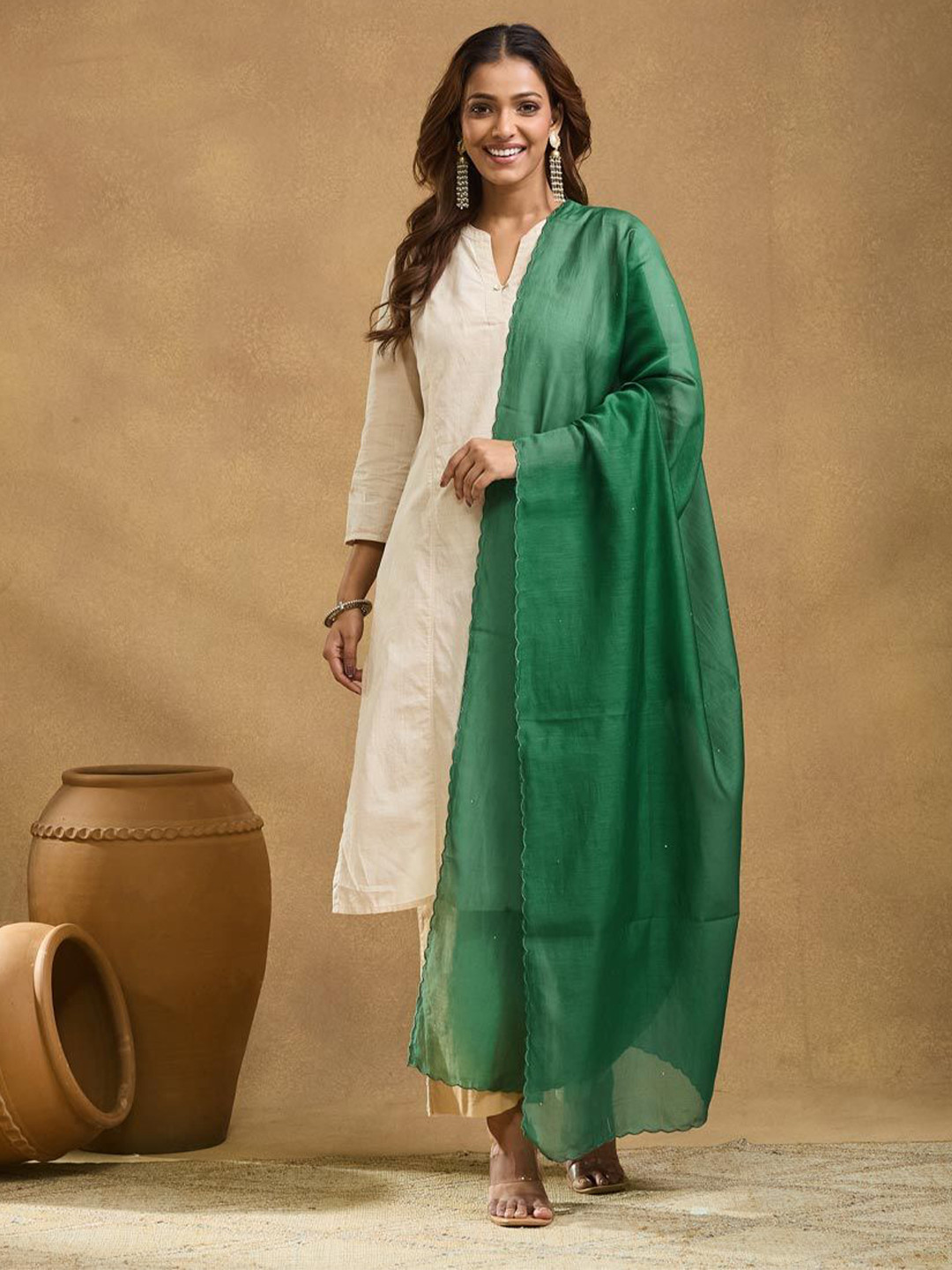 Fabindia Scallop Border Cotton Silk Dupatta