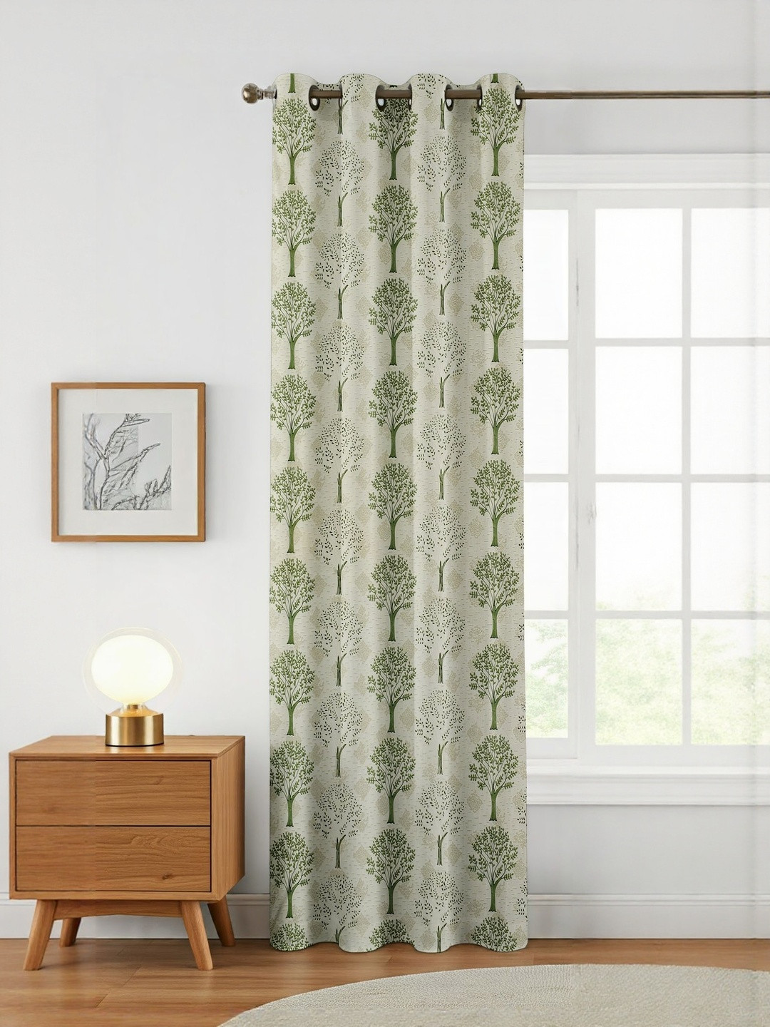 GEET CREATIONS Sprit-Vat Green & Cream Colored Floral Printed Room Darkening Door Curtain