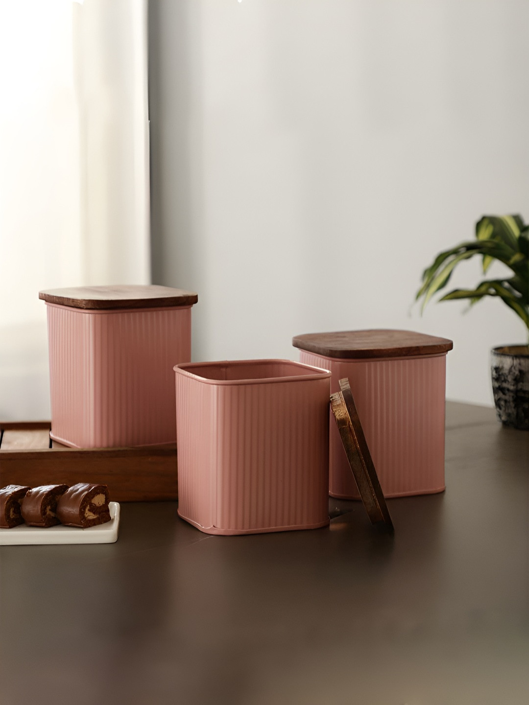 Maison Modern Pink 3 Pieces Easy To Clean StorageTea Sugar Coffee Jar Containers