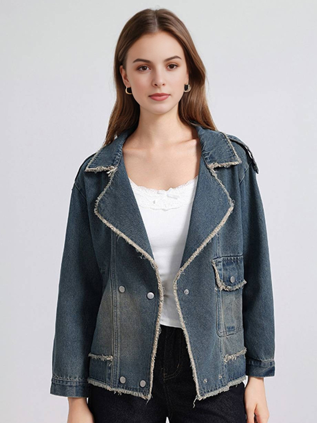 HERE&NOW Women Dark Blue Denim Jacket