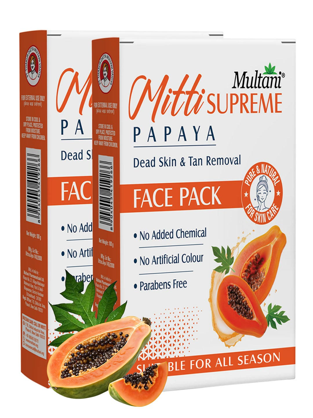 Multani Set Of 2 Papaya Dead Skin & Tan Removal Face Pack - 100 g Each