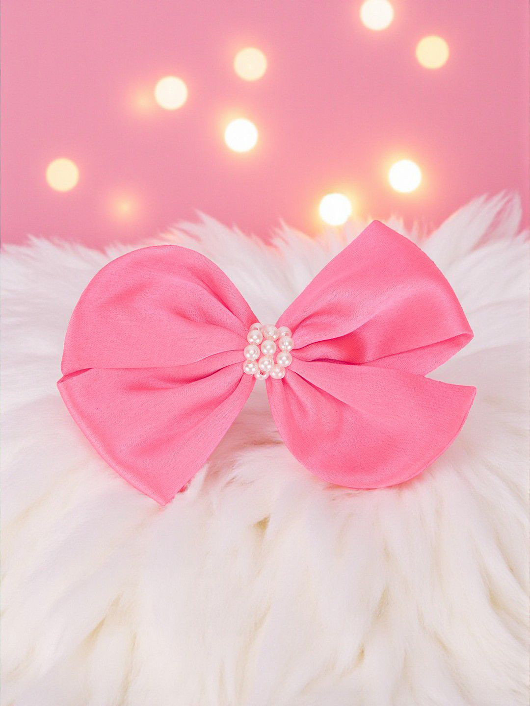 RIBBON CANDY Girls Pearls Detailed Cute Satin Bow on Alligator Clip