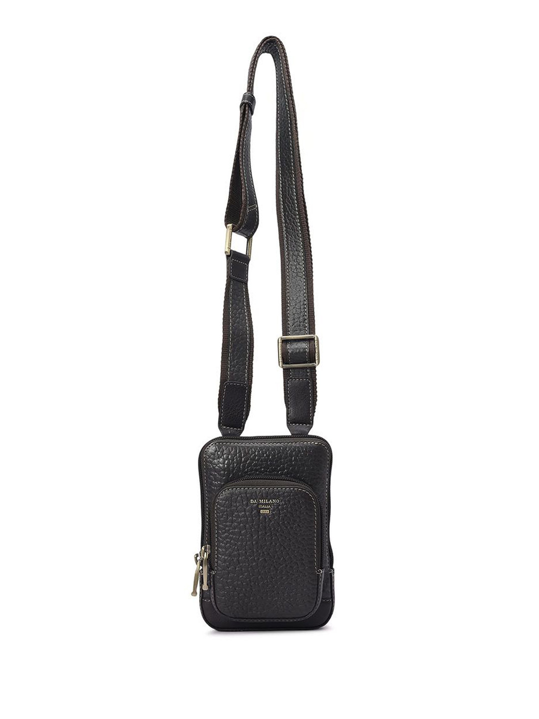 Da Milano Men Textured Non-Detachable Sling Strap Leather Messenger Bag