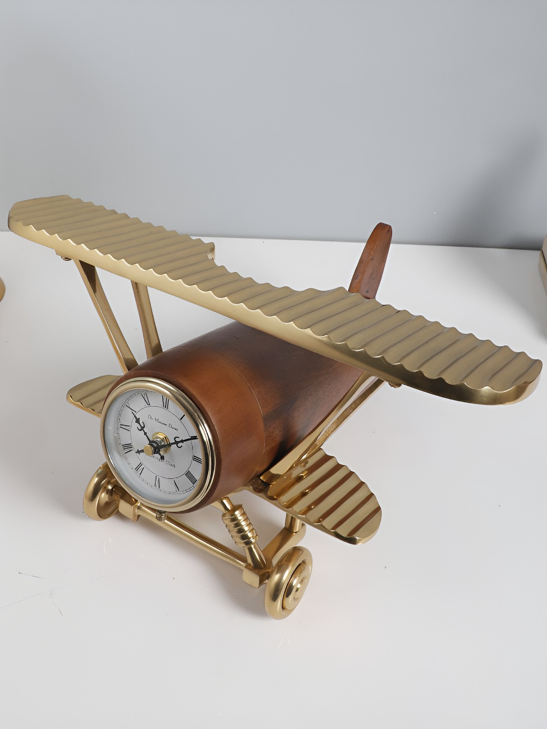 Decor de Maison Meridians Sentinel Gold-Toned & Brown Aeroplane Shaped Table Clock