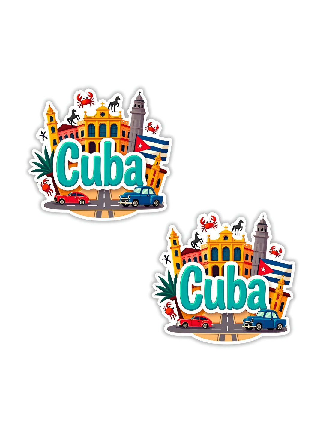 GIFTODAY Set Of 2 Blue & Yellow Cuba Printed Fridge Decorative Magnets
