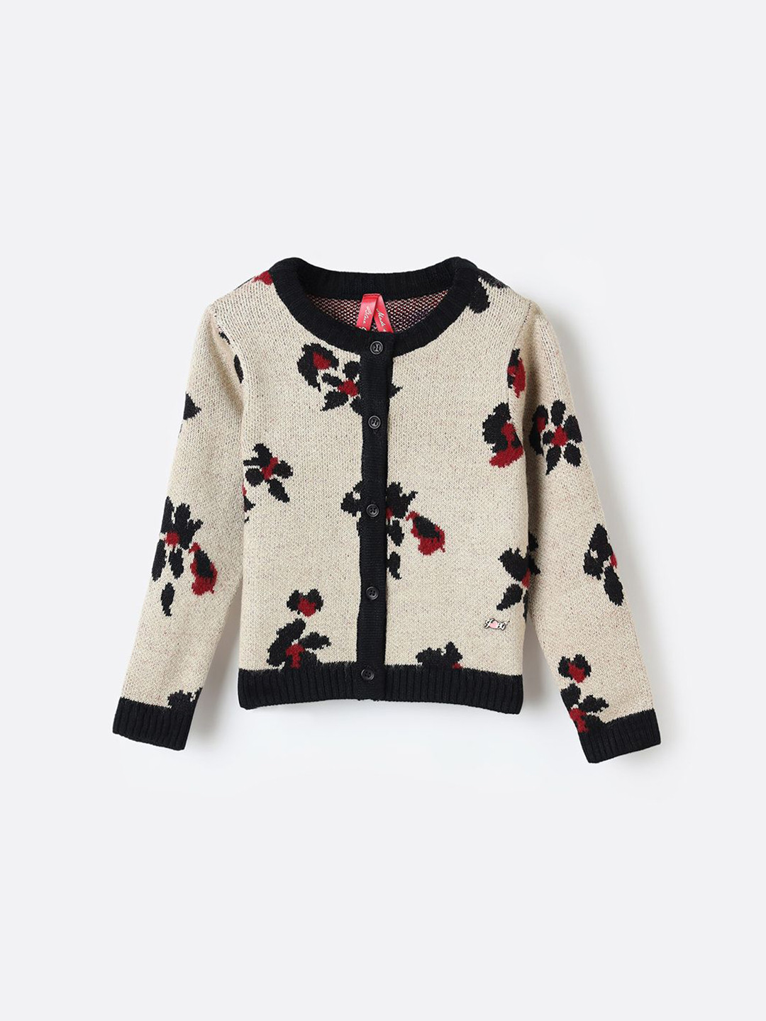 Blue Giraffe Girls Floral Printed Round Neck Cardigan