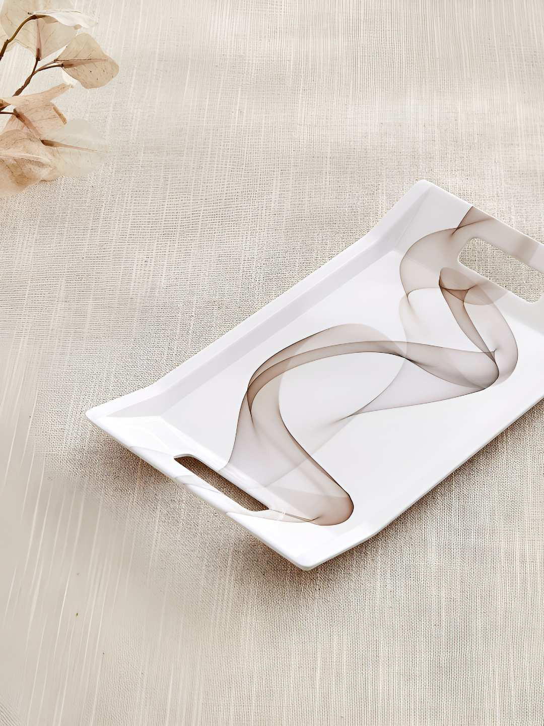 Home Centre Meadows Monalisa White & Brown Printed Melamine Serving Tray