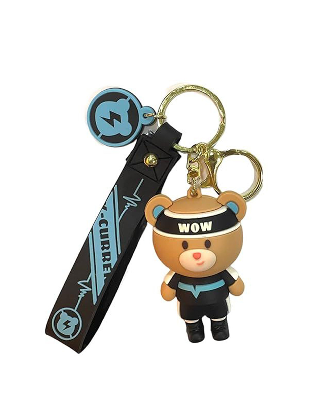 AUGEN Textured Metal Cute Teddy Bear Adorable Charm Key Chain With Key Ring
