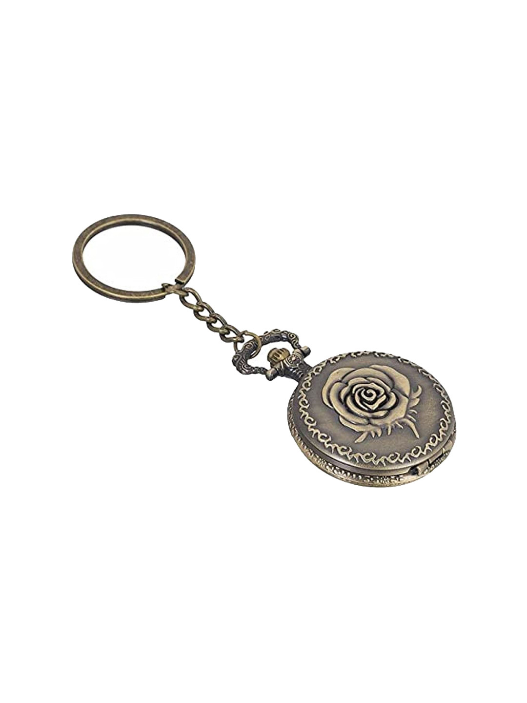 AUGEN Rose Design Retro Vintage Pocket Watch Key Chain With Key Ring
