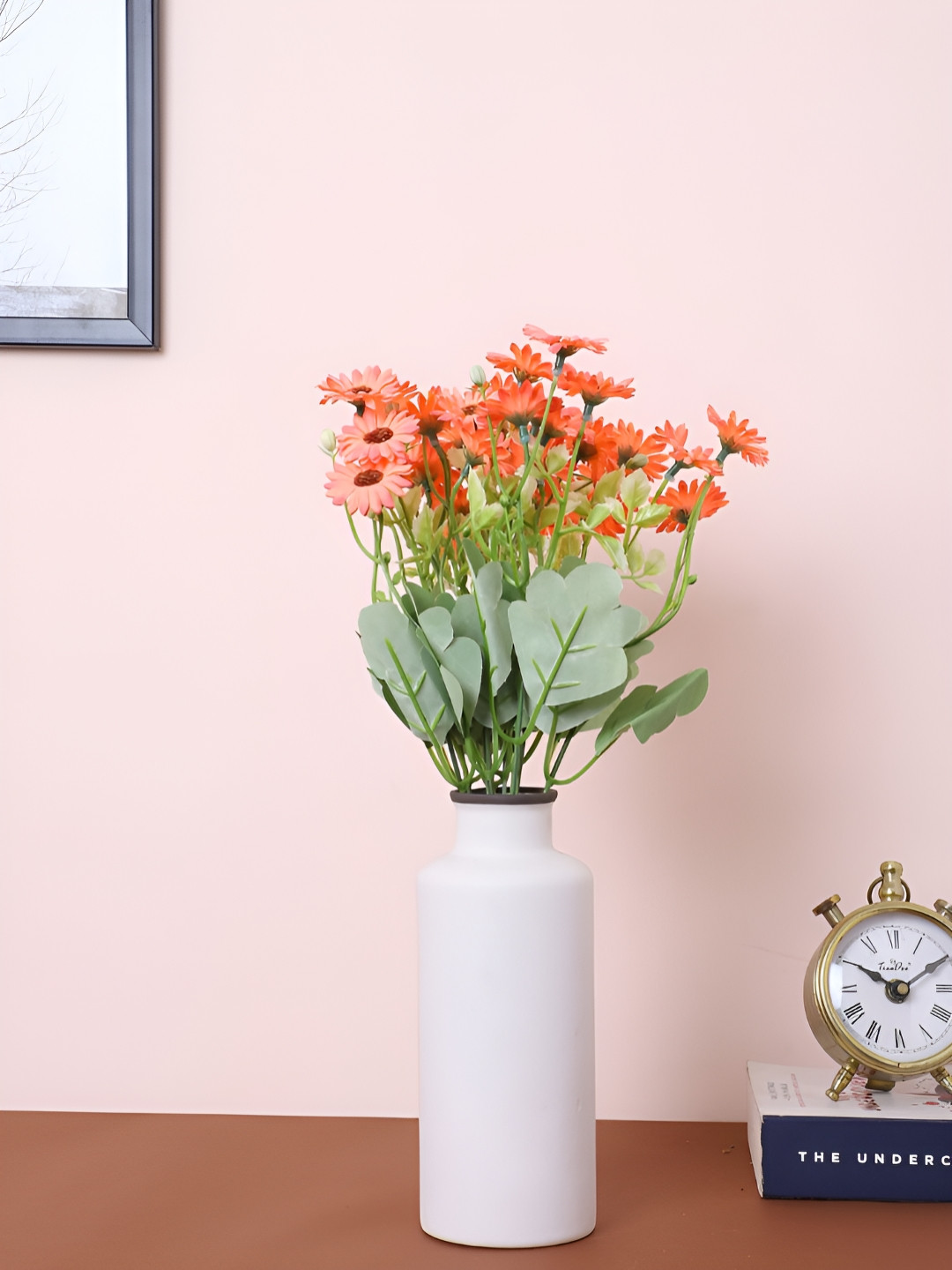 Home Bloom Orange Colored & Green 3 Pieces Daisy Artificial Plants