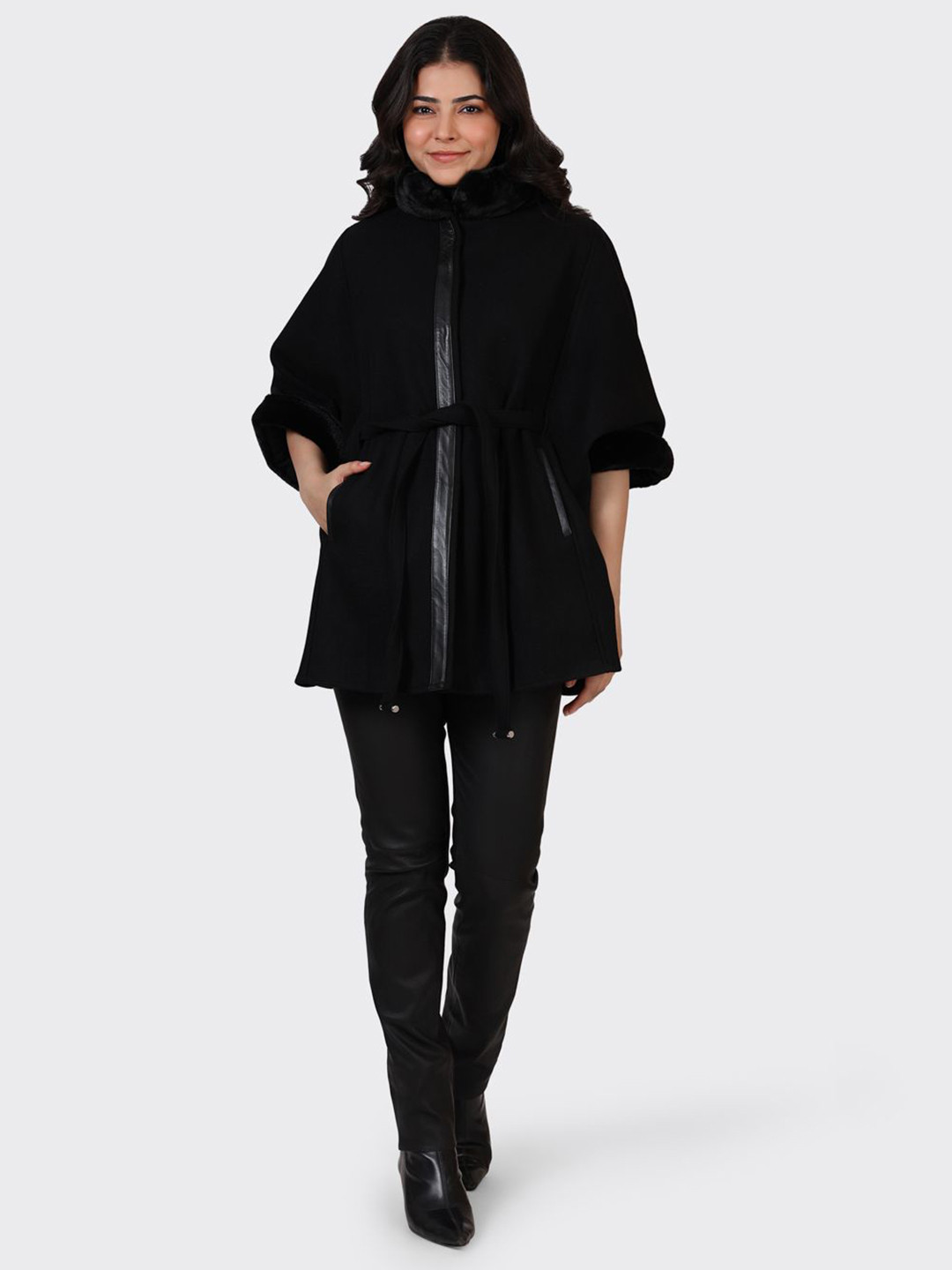 HUE & HIDE Women Hooded Solid Open Front Jacket
