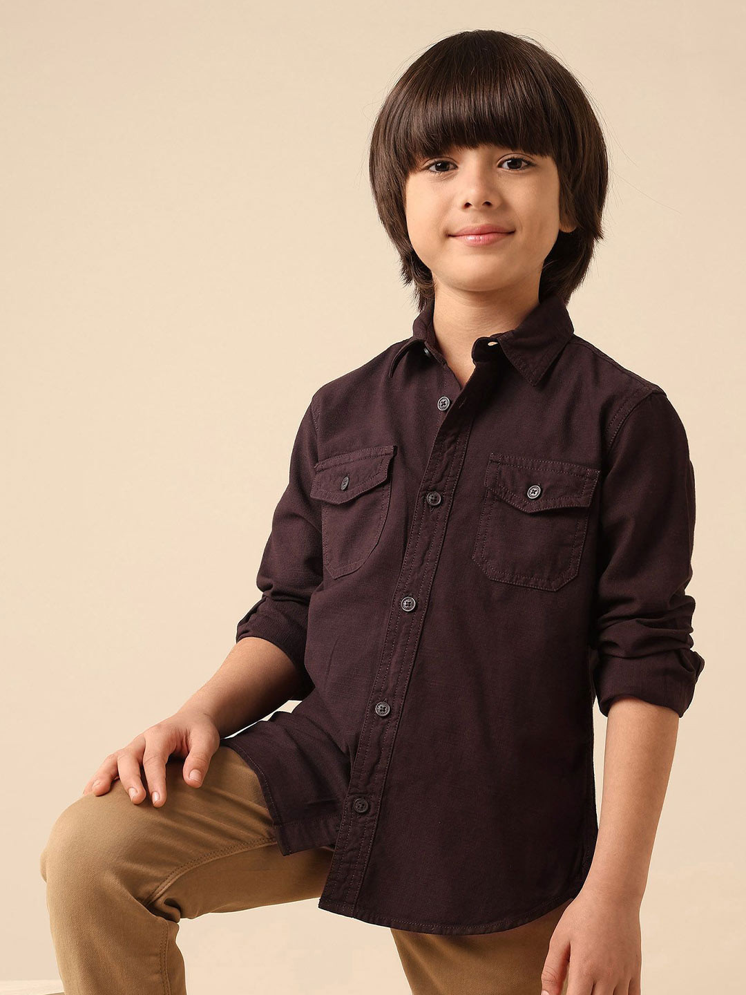 U.S. Polo Assn. Kids Boys Spread Collar Regular Fit Long Sleeves Shirt With Chest Pocket