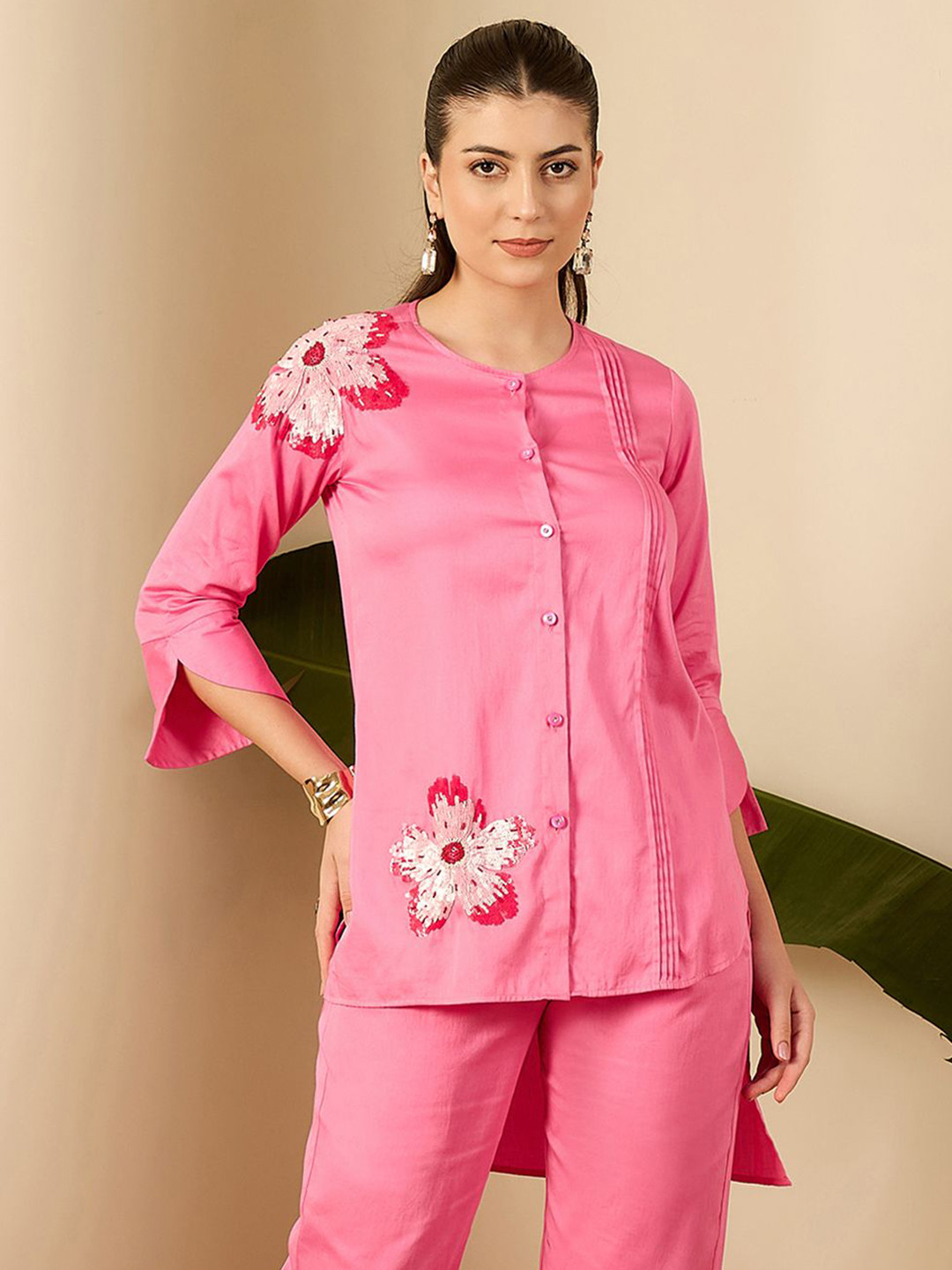 First Resort by Ramola Bachchan Women Sequined Collarless Cotton Casual Shirt